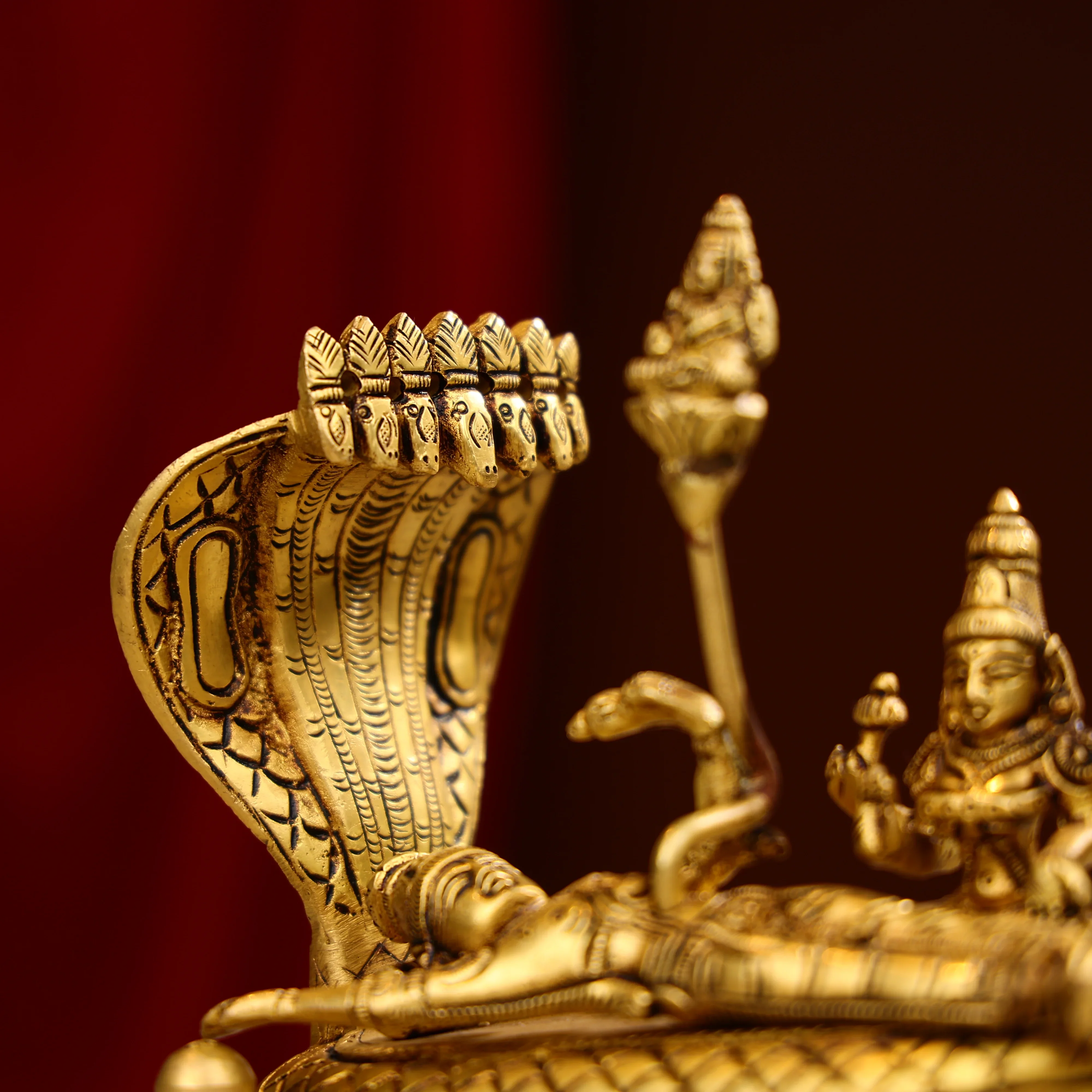 Brass Lord Vishnu Resting On Sheshnag Singhasan - Image 7