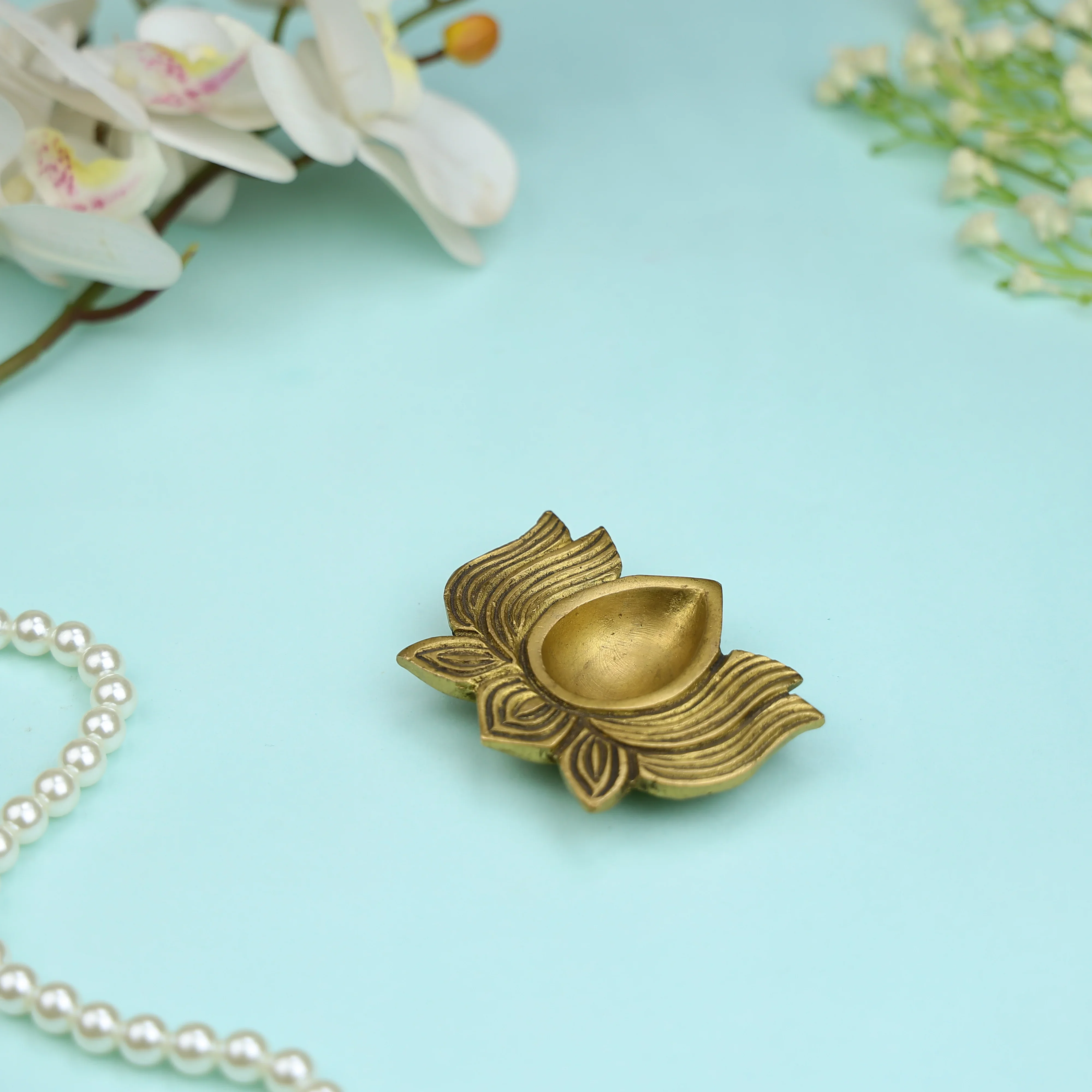 Brass Lotus Shaped Diya - Image 2