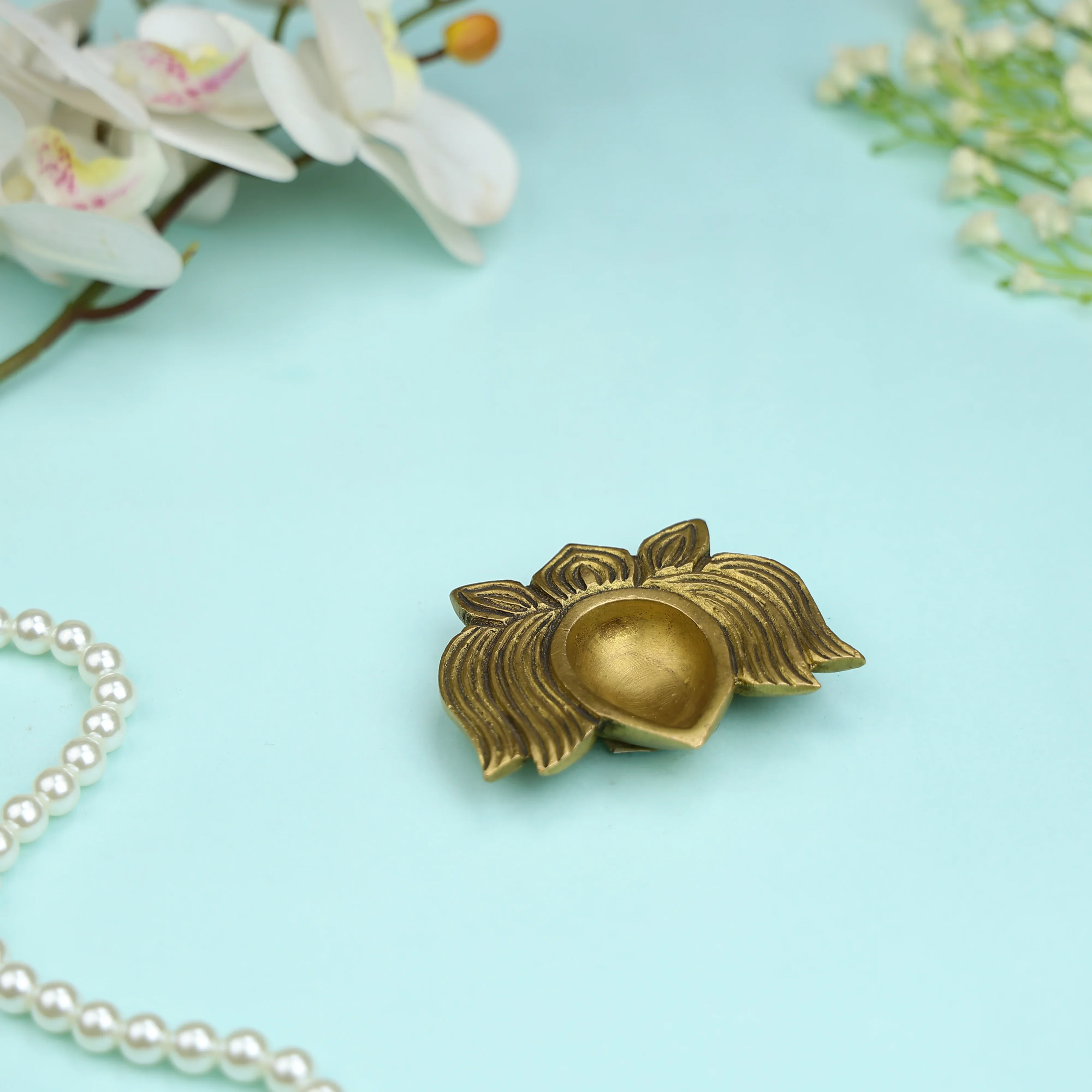 Brass Lotus Shaped Diya - Image 3
