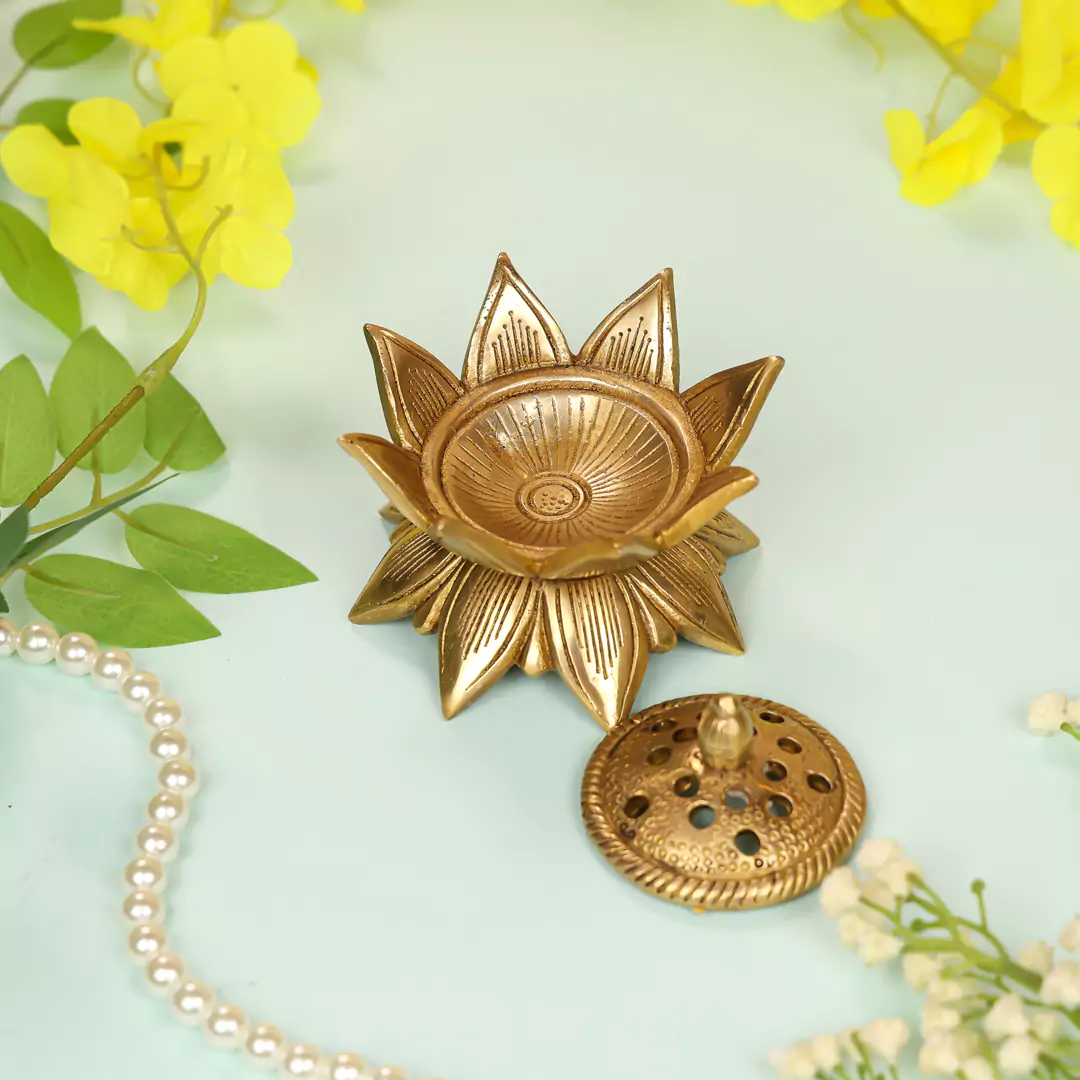 3" Brass Lotus Shaped Designer Incense Holder - Image 3