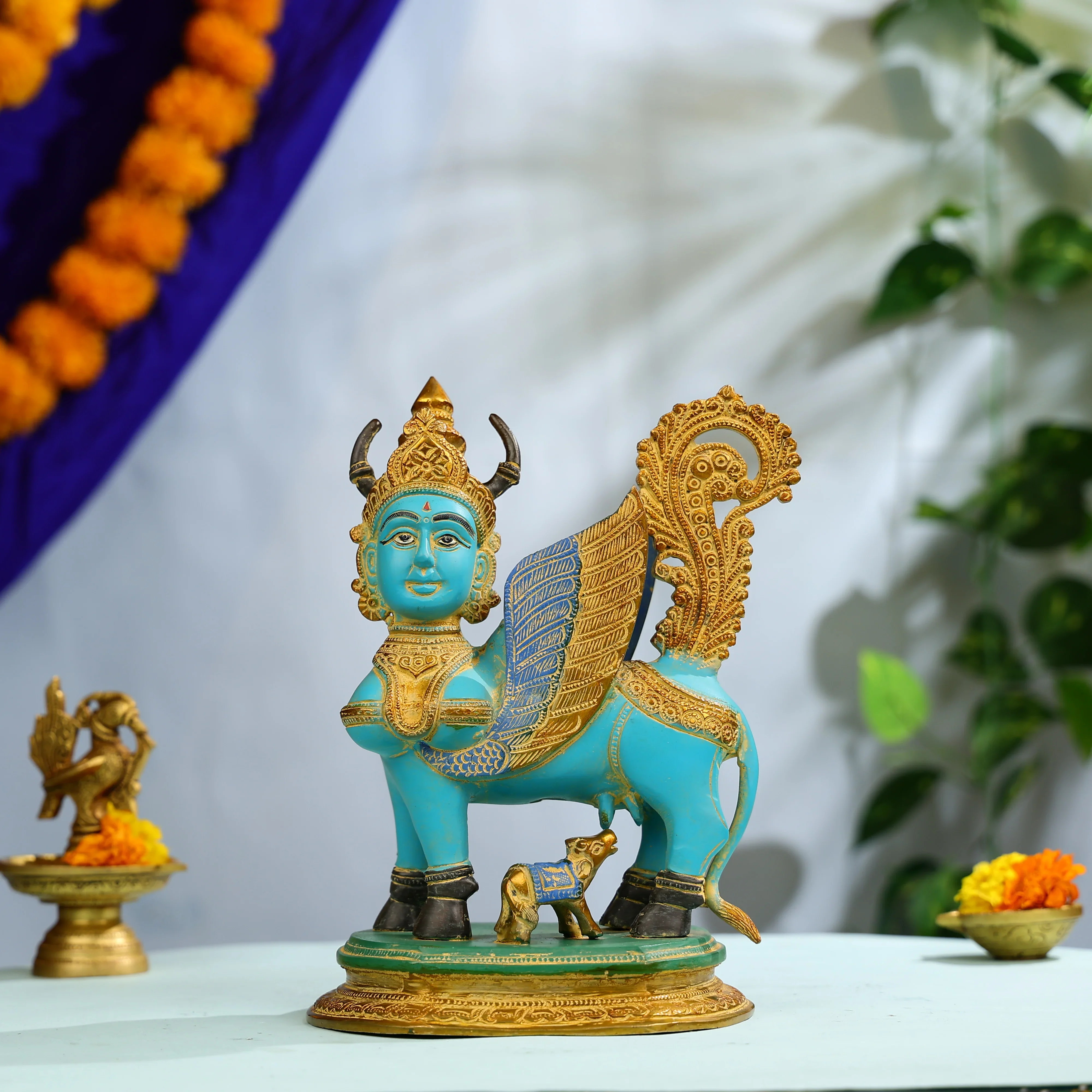 Brass Mata Kamdhenu Cow With Calf Statue