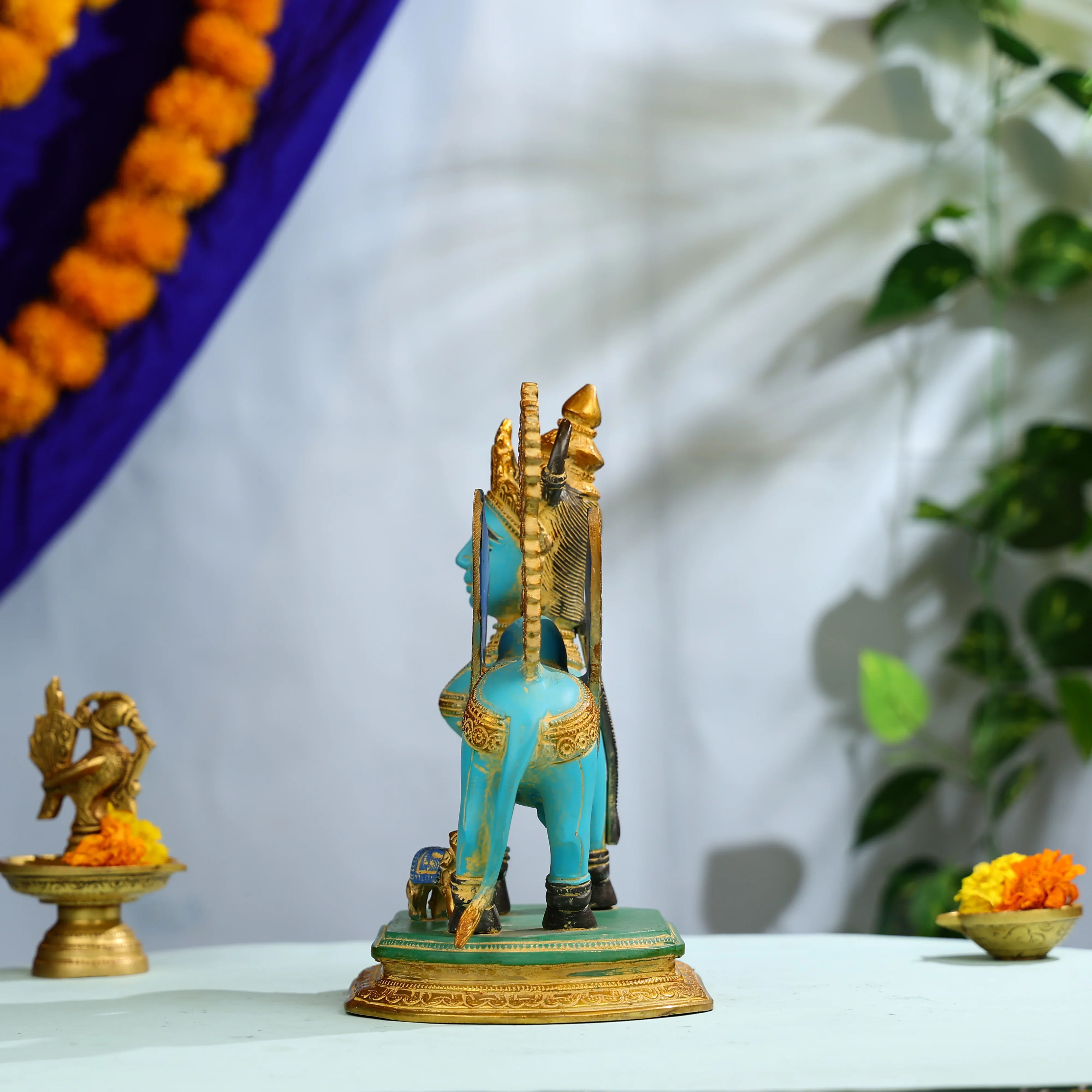 Brass Mata Kamdhenu Cow With Calf Statue - Image 3