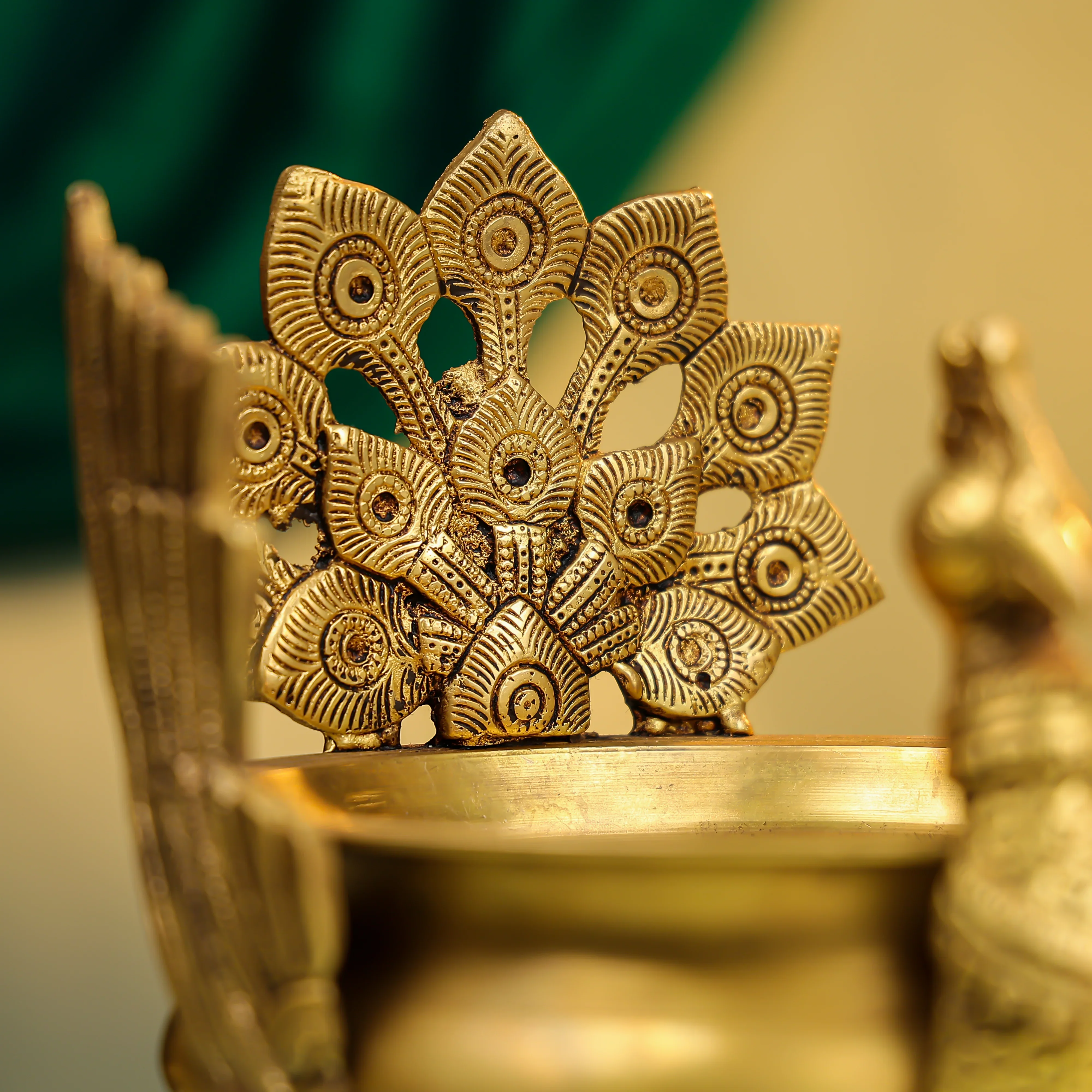 8" Brass Peacock Urli - Image 4