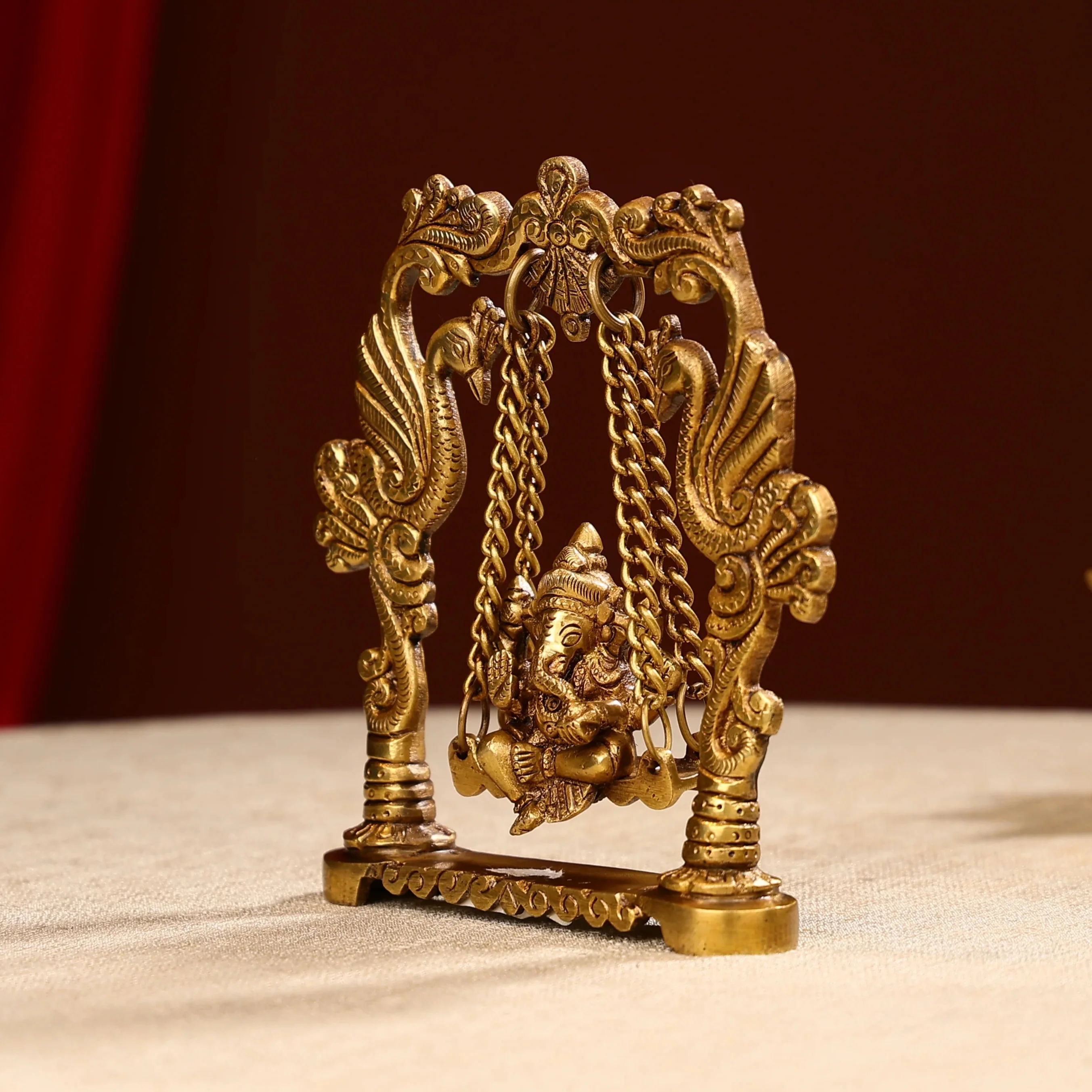 Brass Showpiece Ganesh Jhula God Idol Statue - Image 2