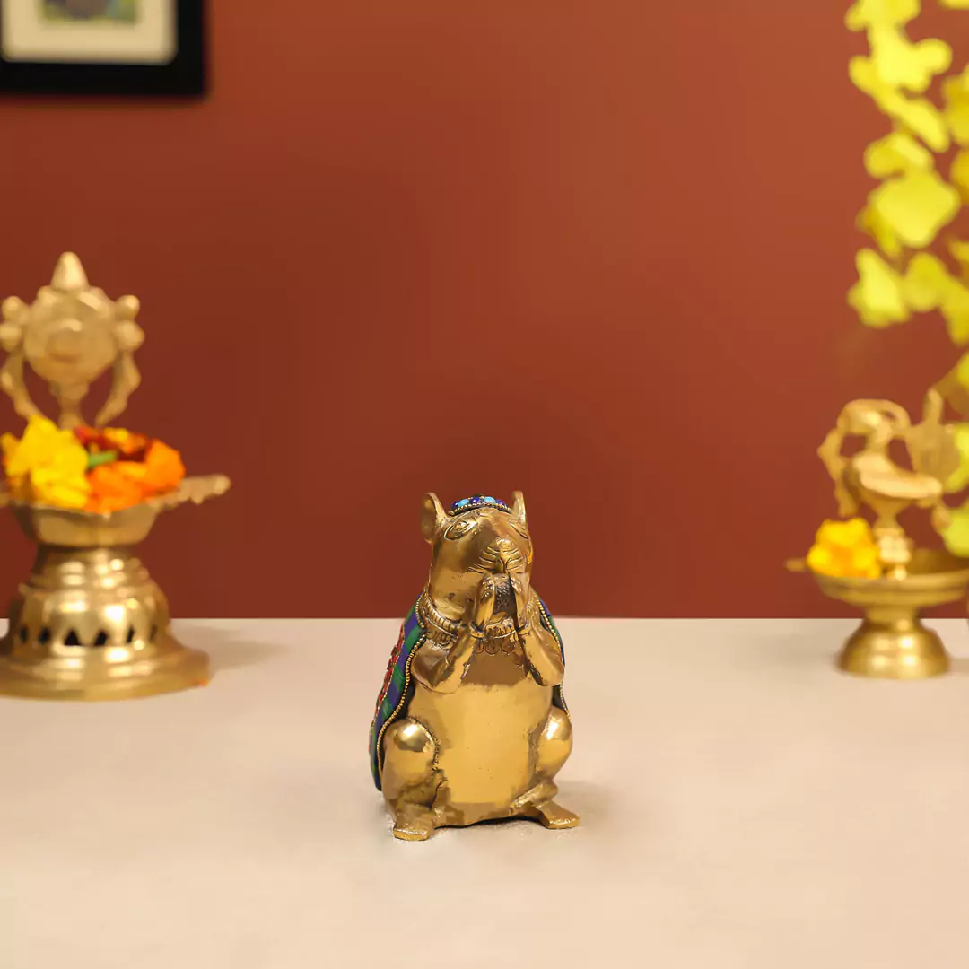 Brass Stone Embellished Ganesha’s Mushakraj - Image 2