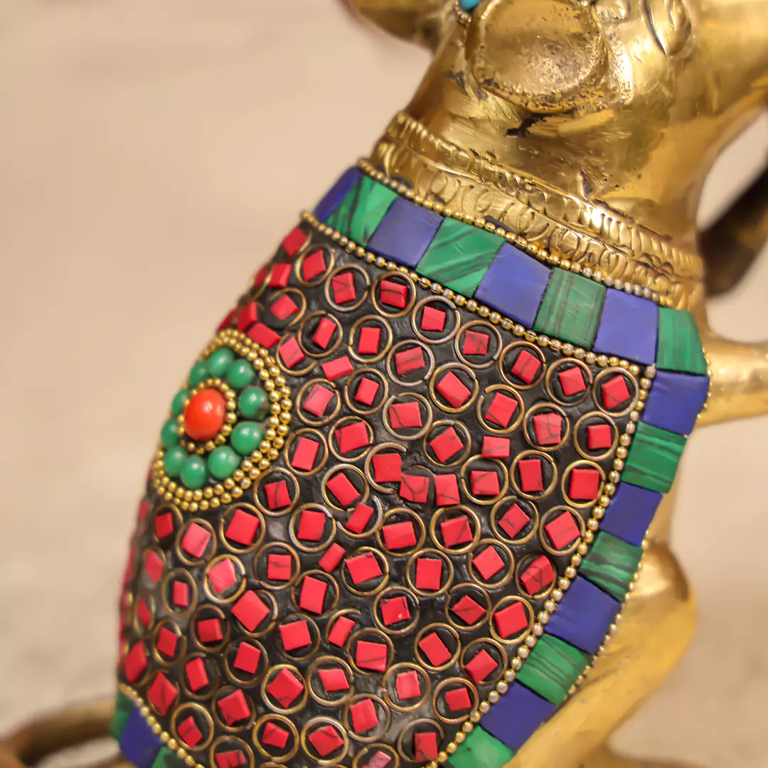 Brass Stone Embellished Ganesha’s Mushakraj - Image 4