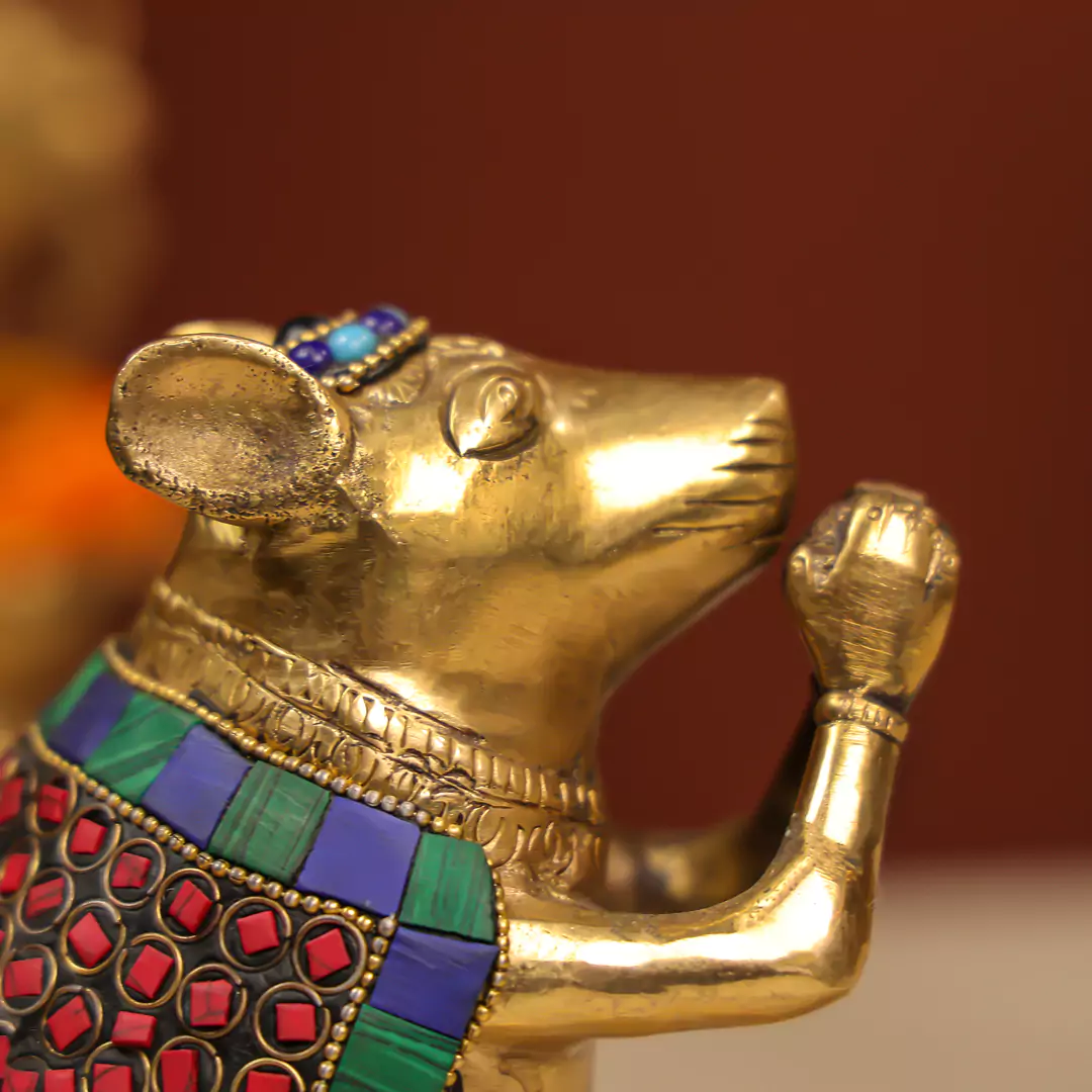 Brass Stone Embellished Ganesha’s Mushakraj - Image 5