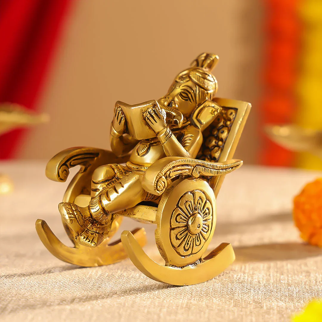 Brass Superfine Lord Ganesha Seated On A Rocking Chair - Image 3