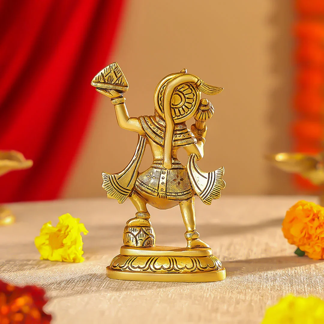 6" Brass Superfine Lord Hanuman Carrying Sanjeevani Parvat Idol - Image 3