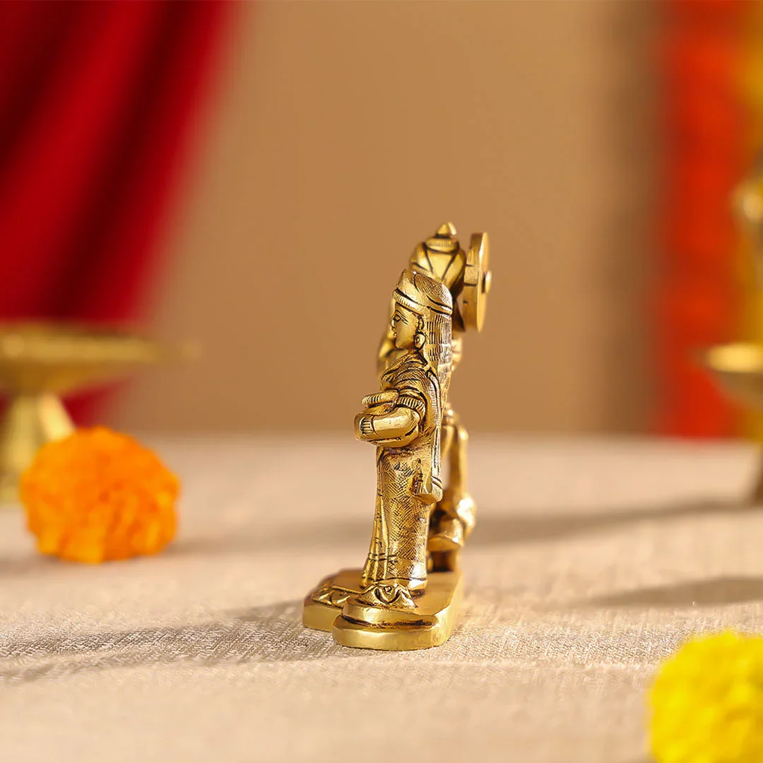 4.5" Brass Superfine Radha Krishna Idol On Pedestal With Peacock Idol - Image 4