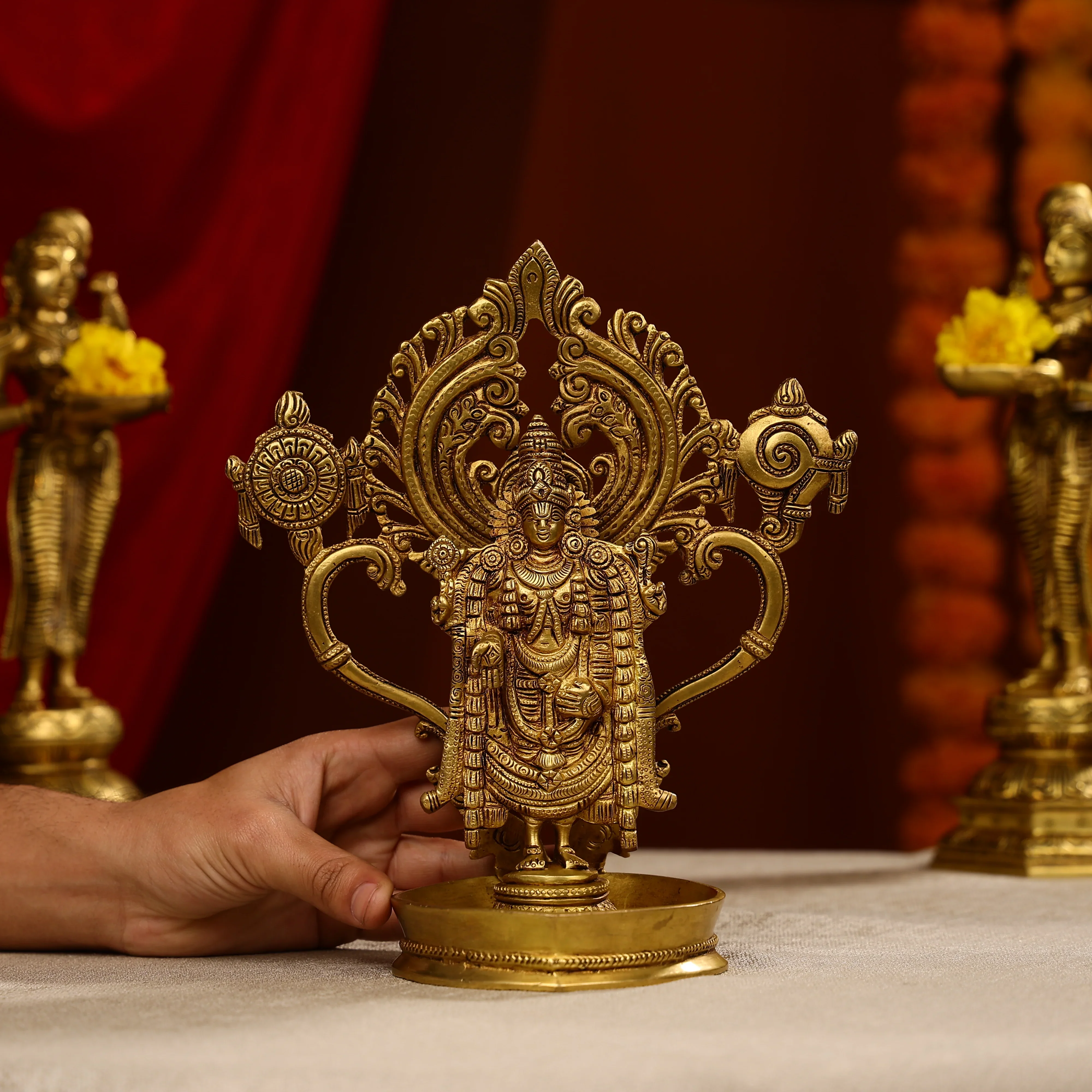 10" Super Fine Brass Tirupati Balaji Venkateshwara Idol - Image 2