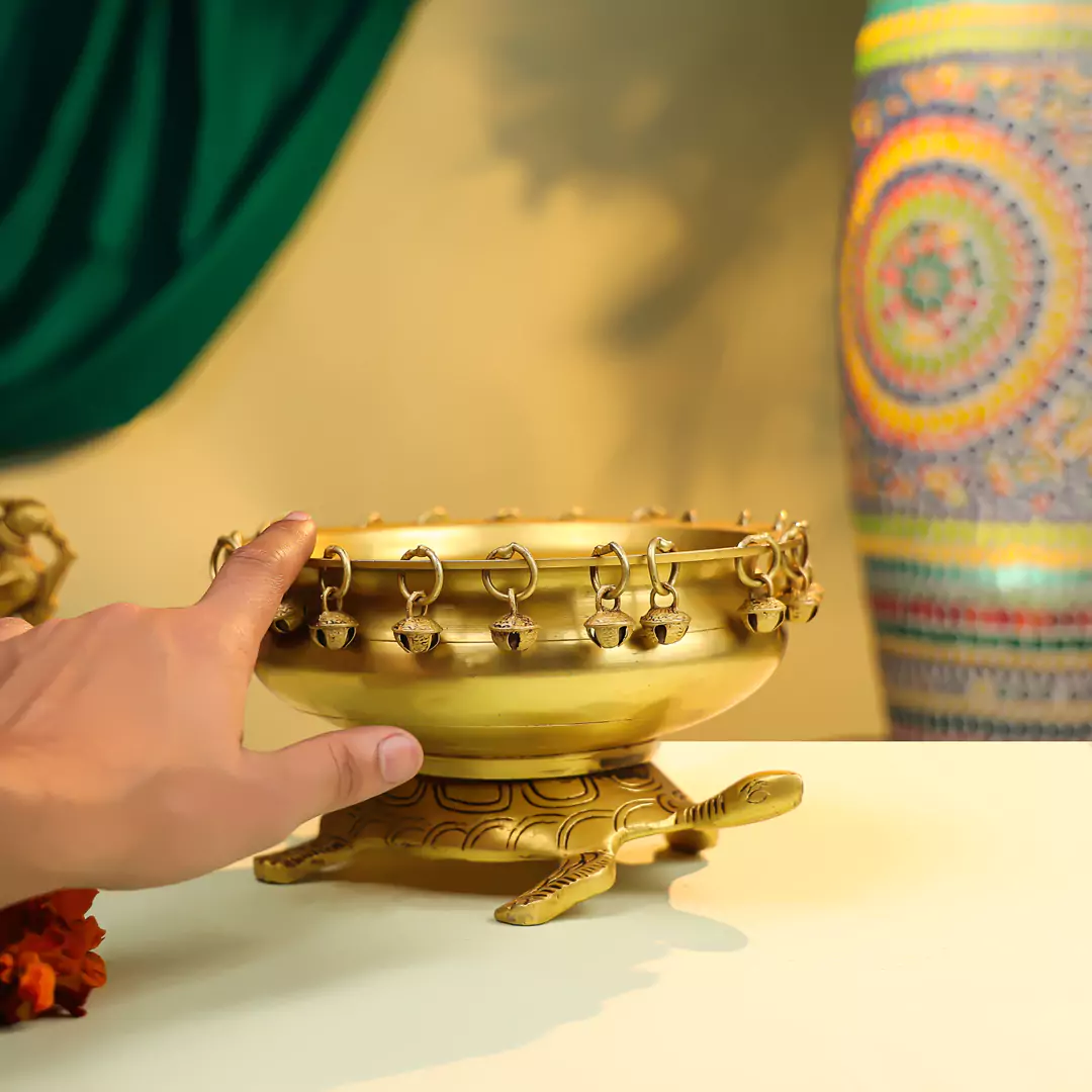 8" Brass Tortoise Urli - Image 4