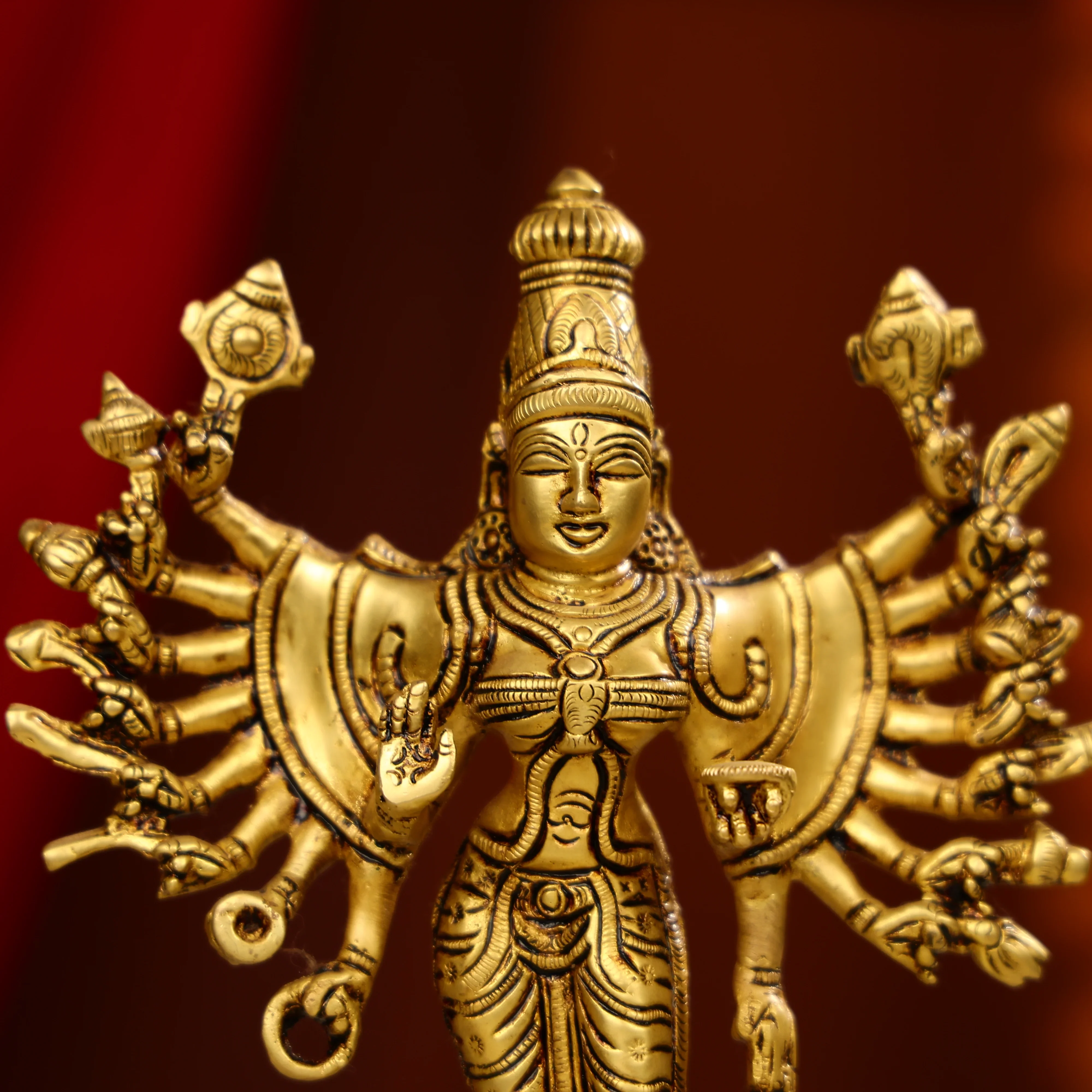 10" Super Fine Brass Vishnu Durga Mahisasur Mardini Durga Idol - Image 4