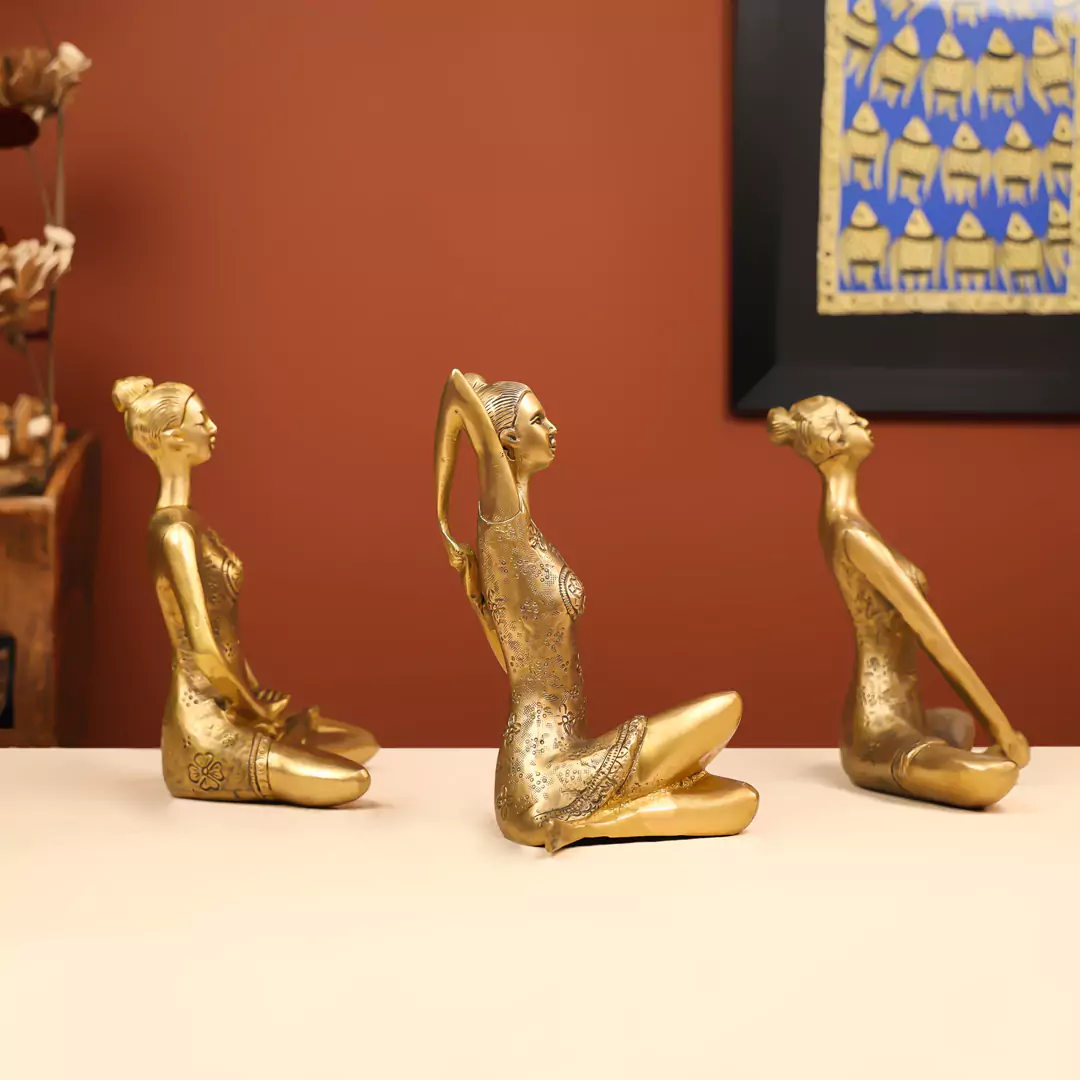 7" Brass Yoga Lady Set of 3 - Table Decor - Image 3