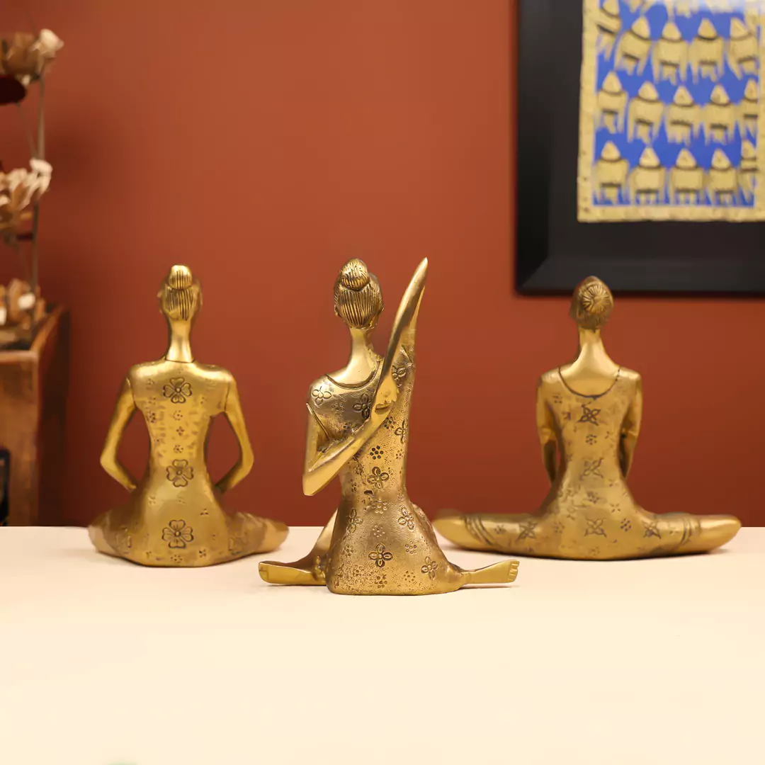 7" Brass Yoga Lady Set of 3 - Table Decor - Image 4