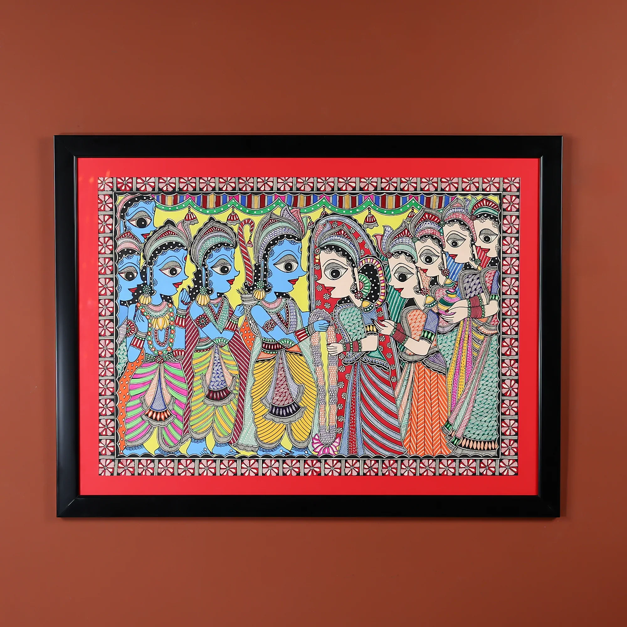 Glass Framed Madhubani Art - Mata Sita Swayamvar Scene