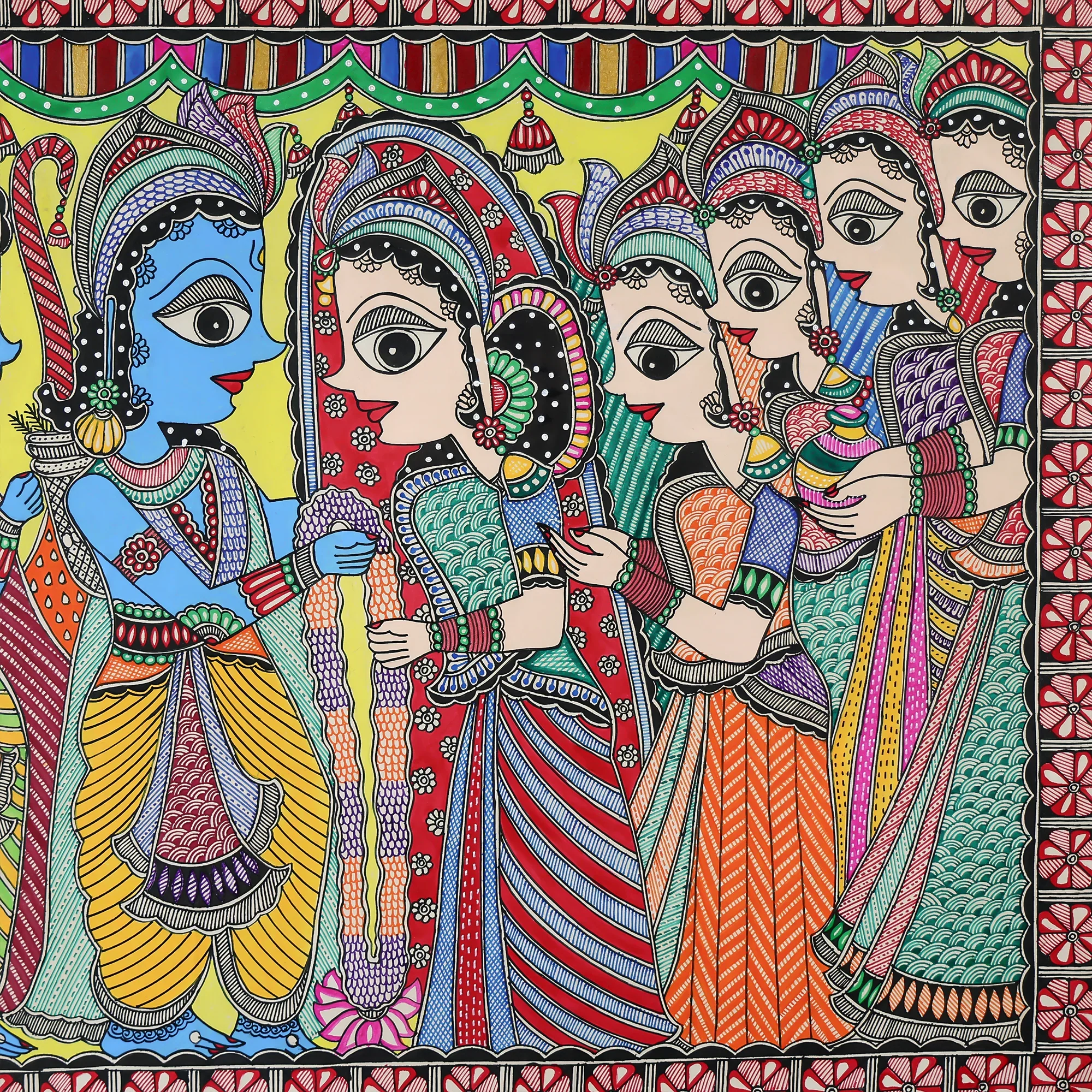 Glass Framed Madhubani Art - Mata Sita Swayamvar Scene - Image 2