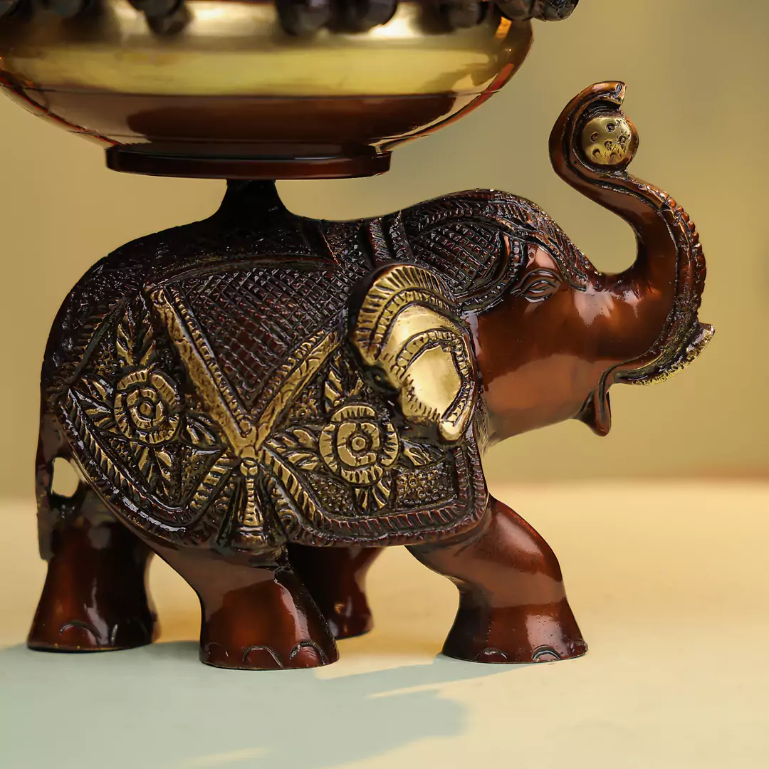 6" Coloured Brass Elephant Urli - Image 4
