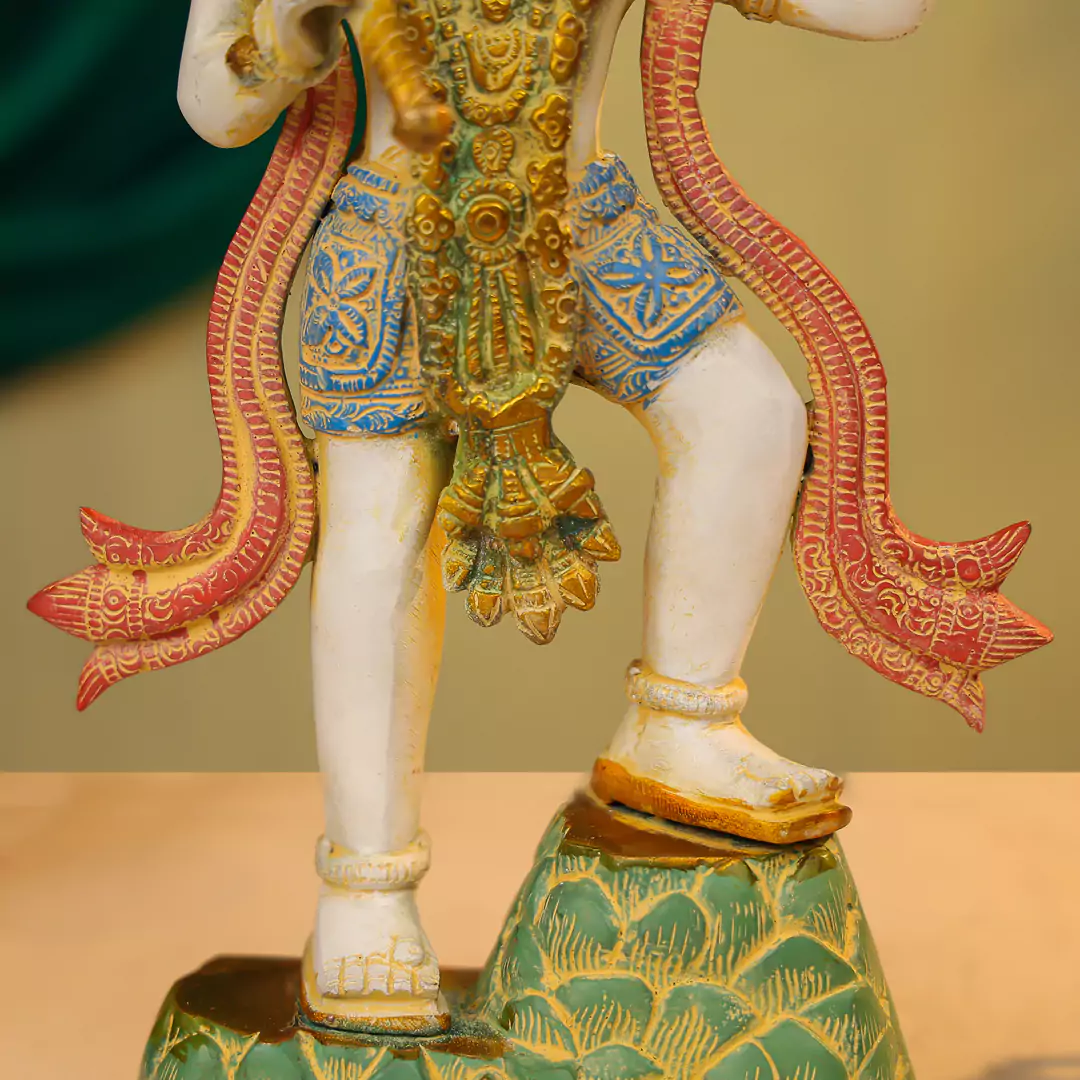 15" Coloured Brass Hanuman Idol Carrying Sanjeevani Mountain in Standing Pose - Image 3
