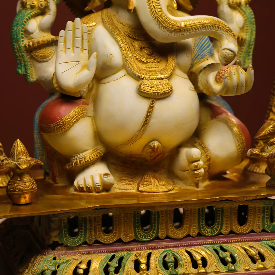 22" Coloured Brass Idol Of Four-Handed Ganpati - Image 5