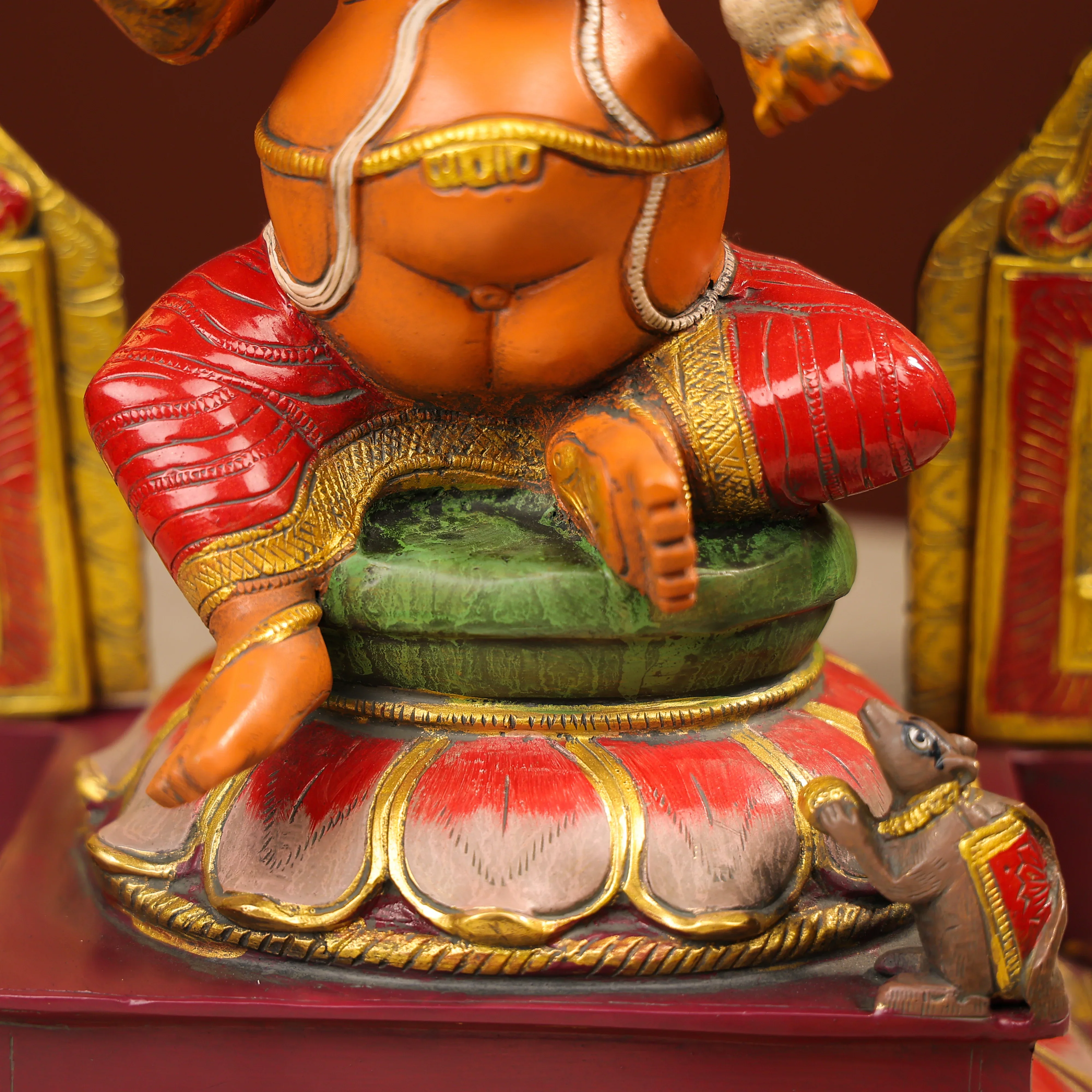 Coloured Brass Idol Of Lord Ganesh On Lotus - Image 10