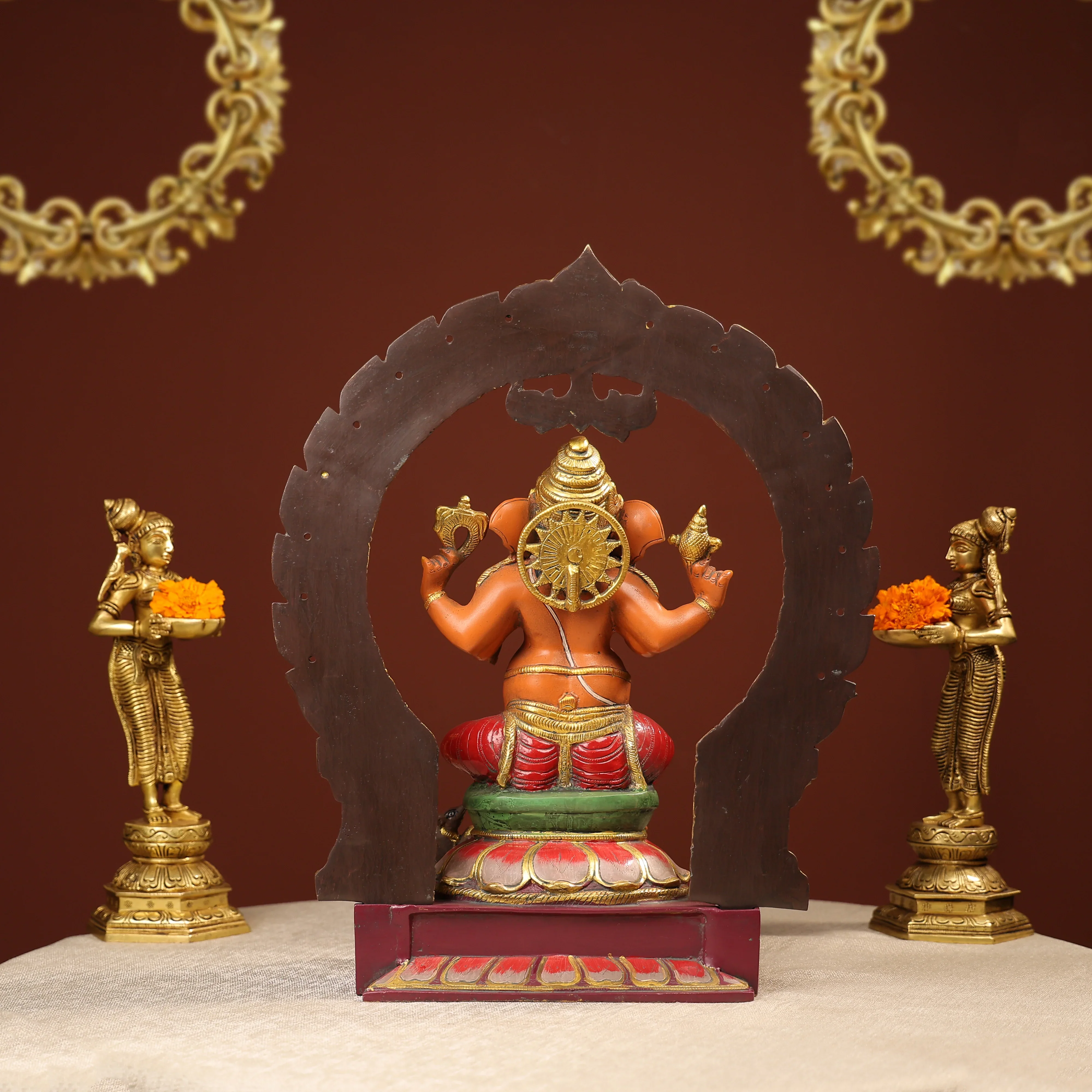 Coloured Brass Idol Of Lord Ganesh On Lotus - Image 4