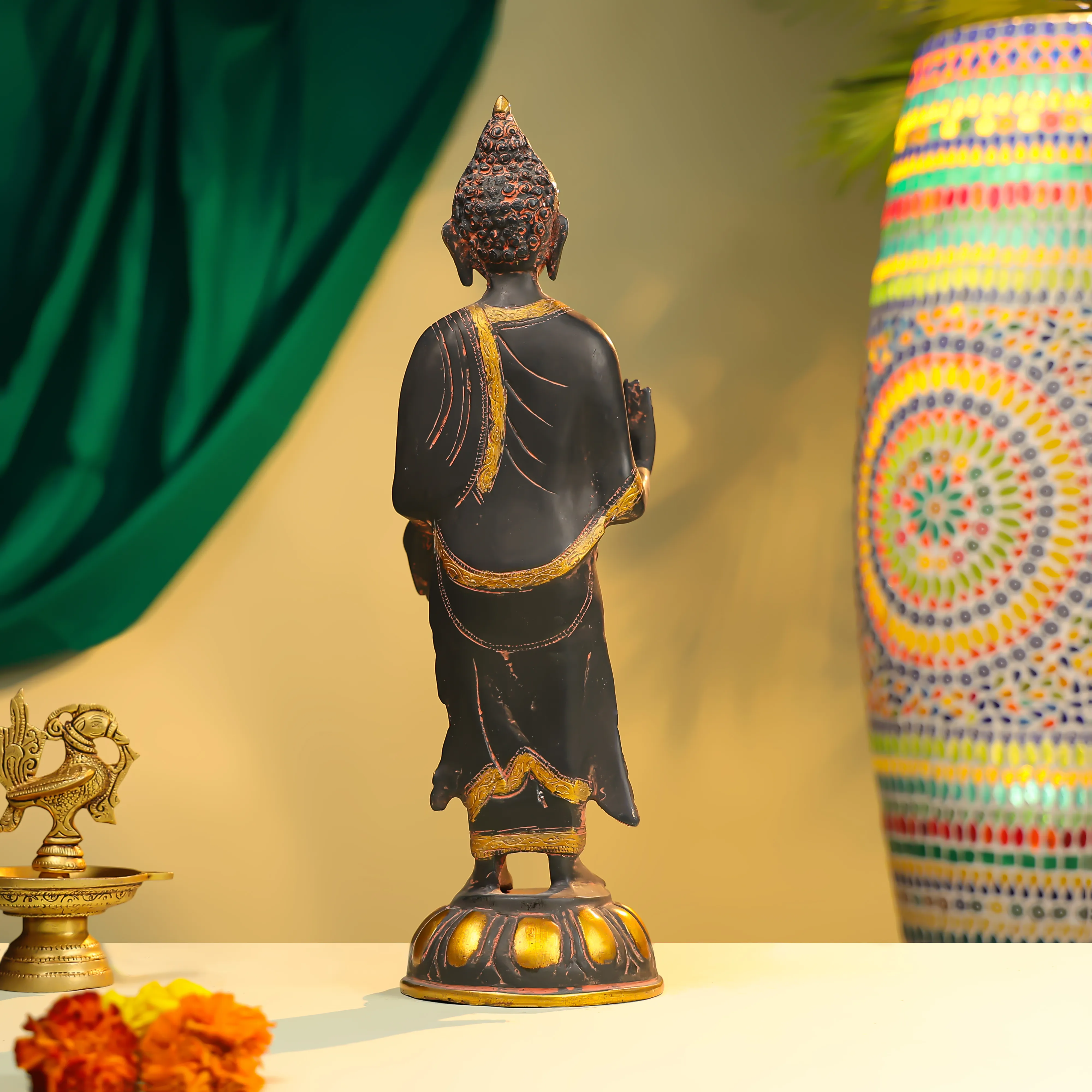 16" Coloured Brass Lord Buddha Standing - Image 3