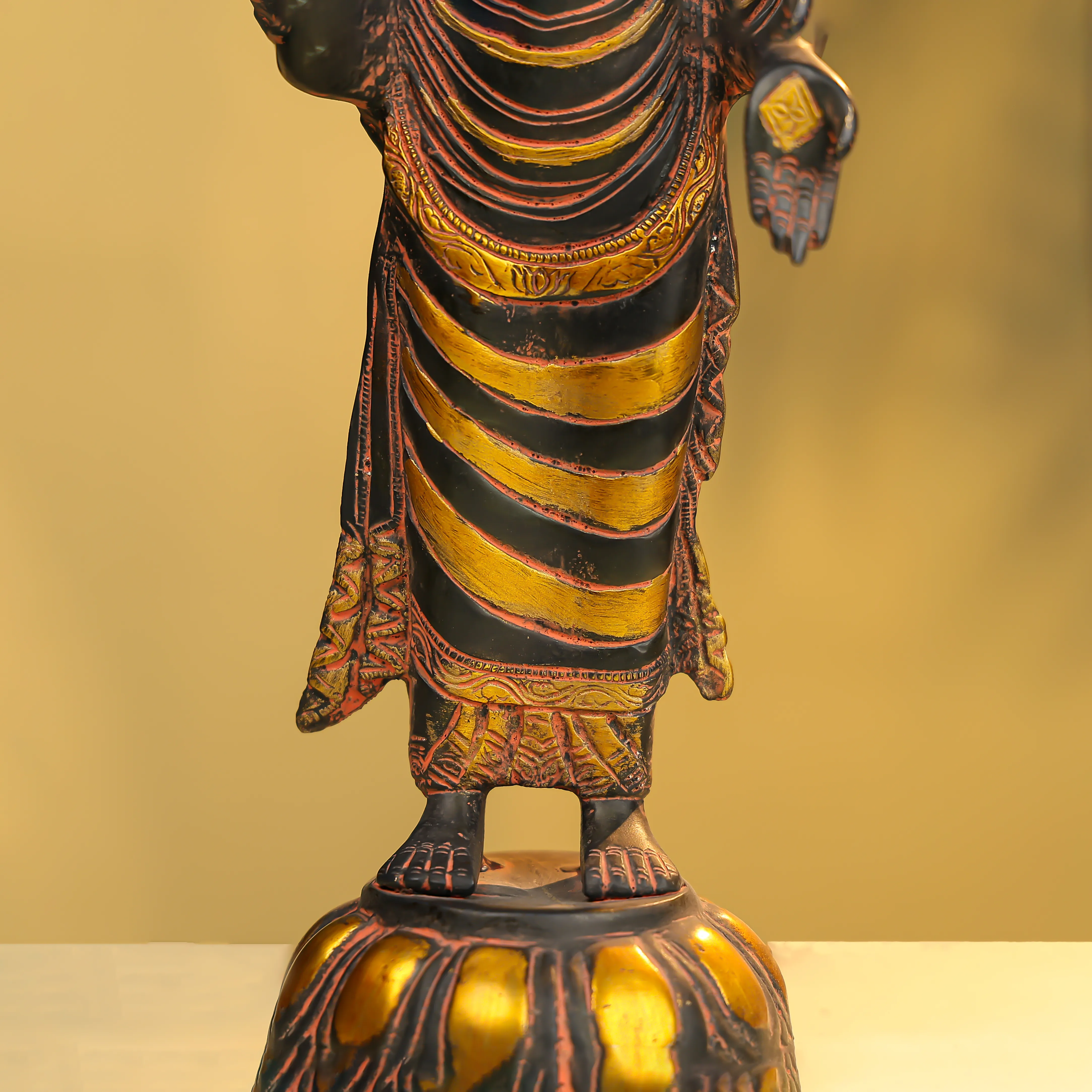 16" Coloured Brass Lord Buddha Standing - Image 6