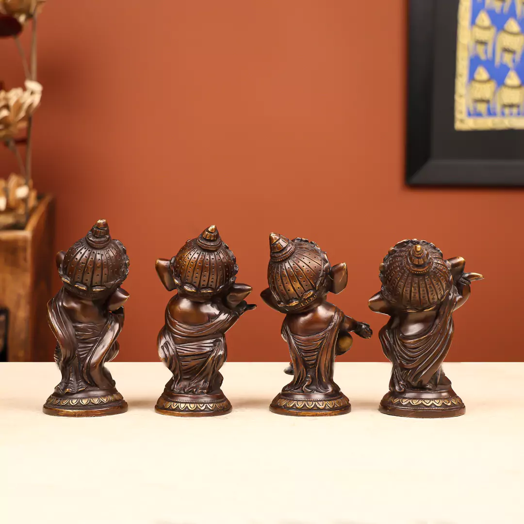 6" Coloured Brass Lord Ganesha Musician Set of Four - Image 4