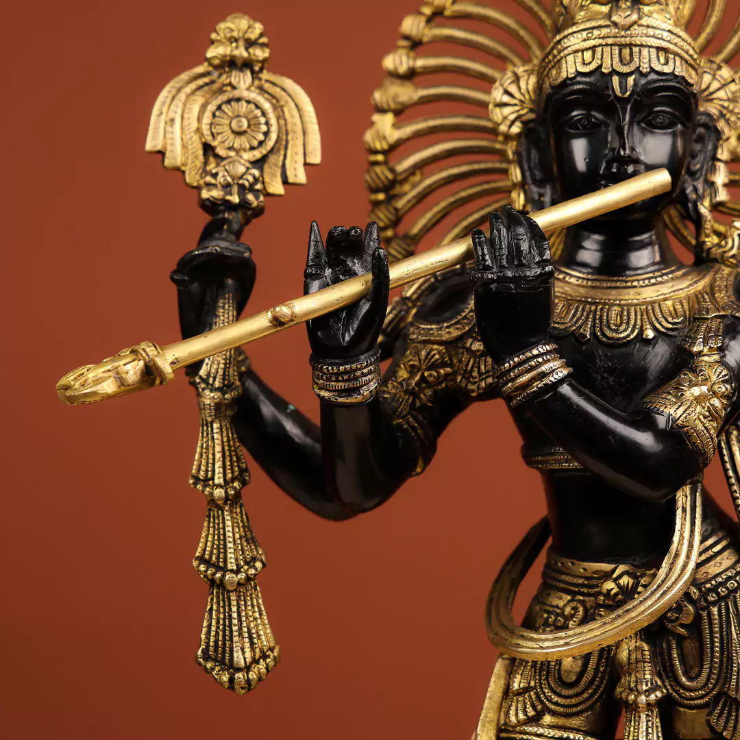 24" Coloured Brass Lord Krishna Murlidhar Idol Standing With Crown - Image 6
