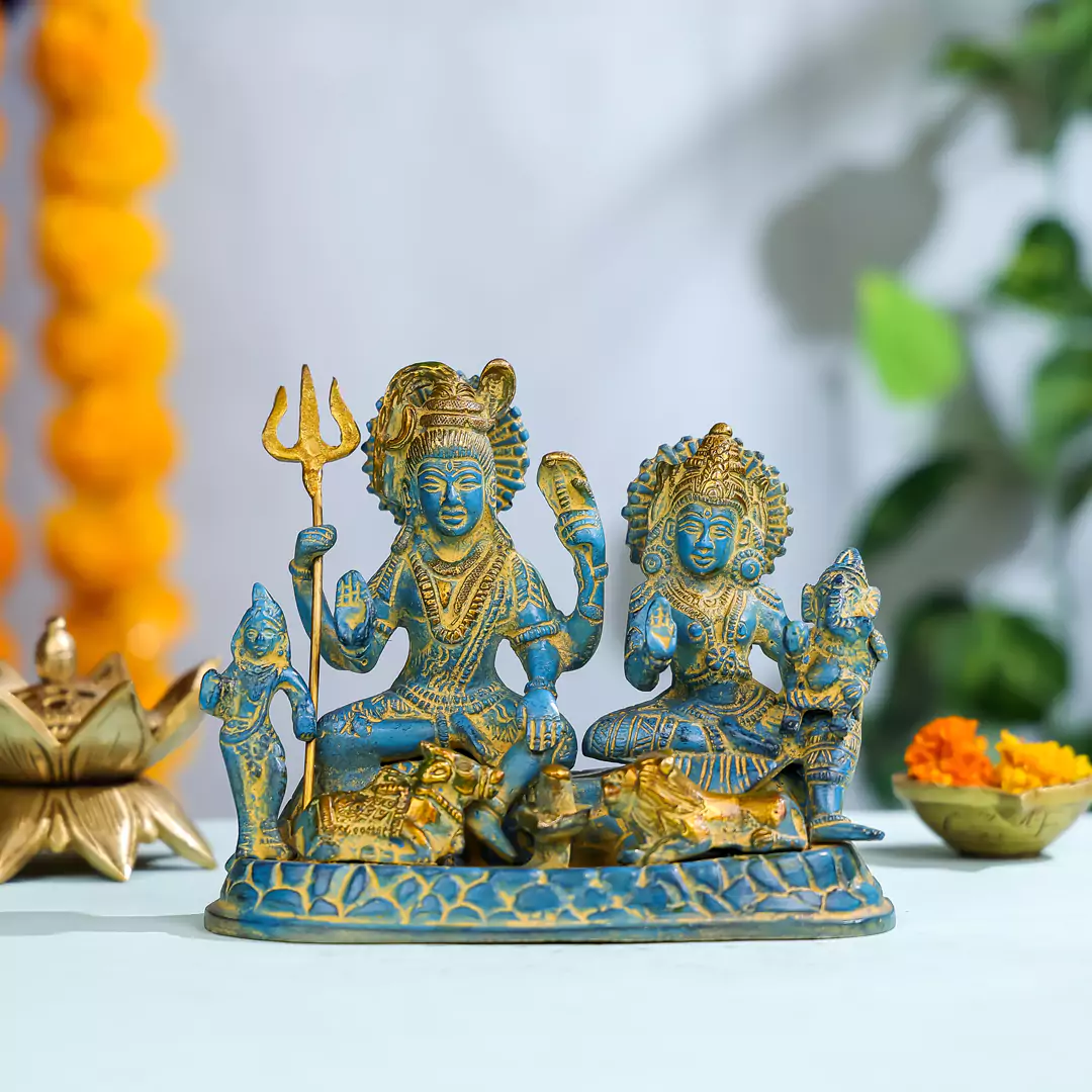 6" Coloured Brass Lord Shiva Family