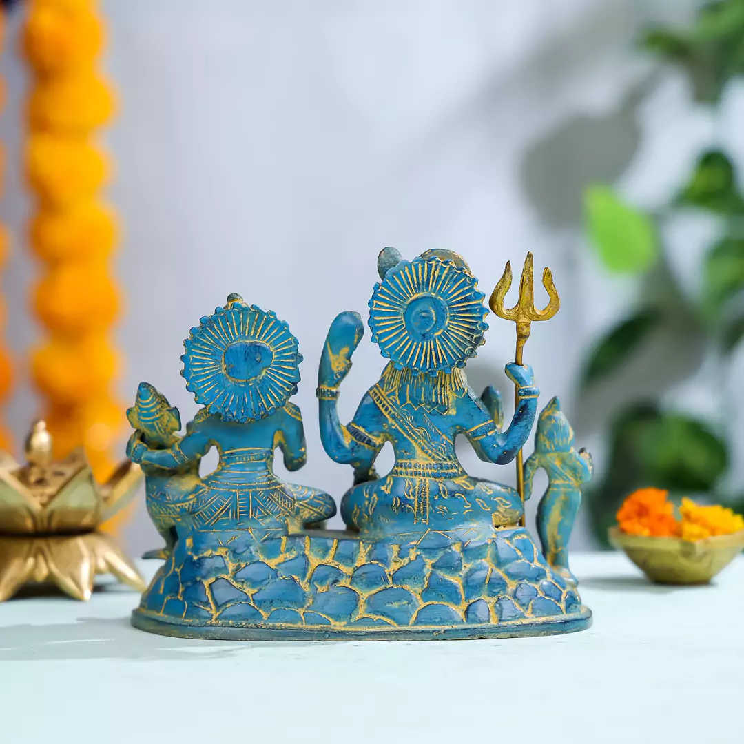 6" Coloured Brass Lord Shiva Family - Image 2