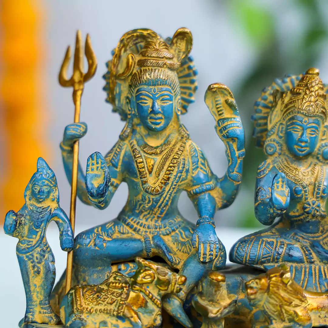 6" Coloured Brass Lord Shiva Family - Image 4
