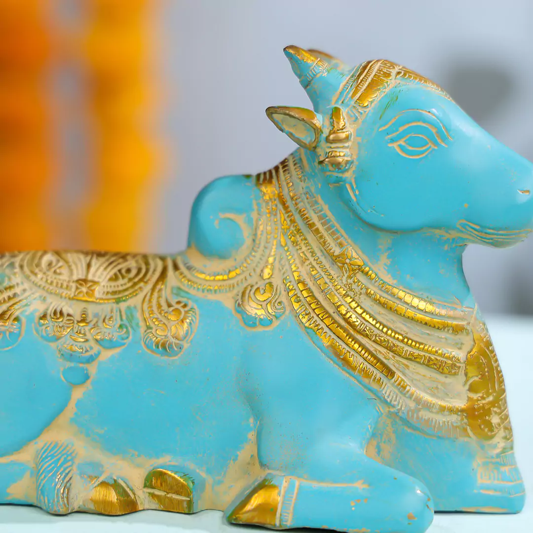 5.5" Coloured Brass Lord Nandi Statue - Image 4