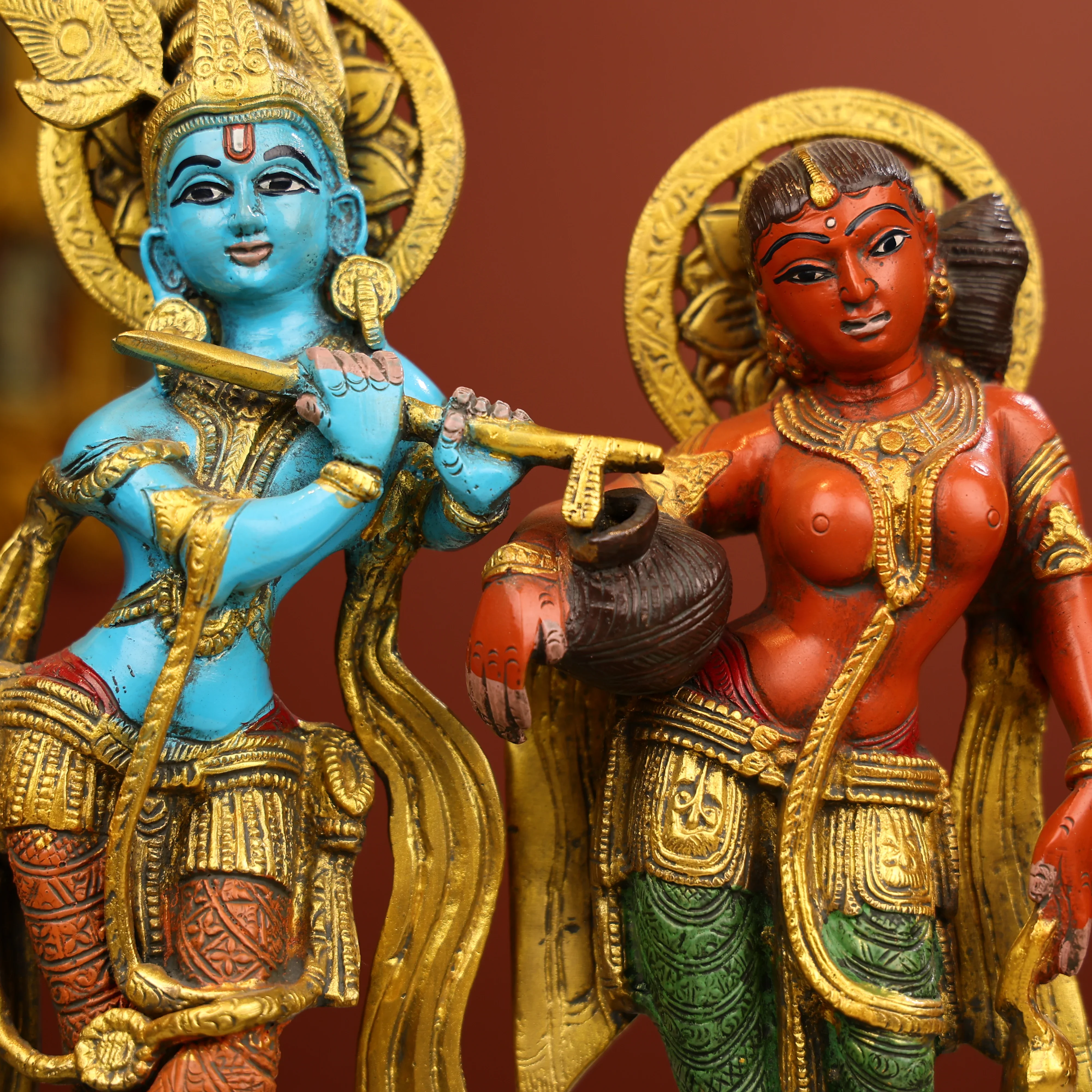 12" Coloured Brass Lord Radha And Krishna Statue - Image 6