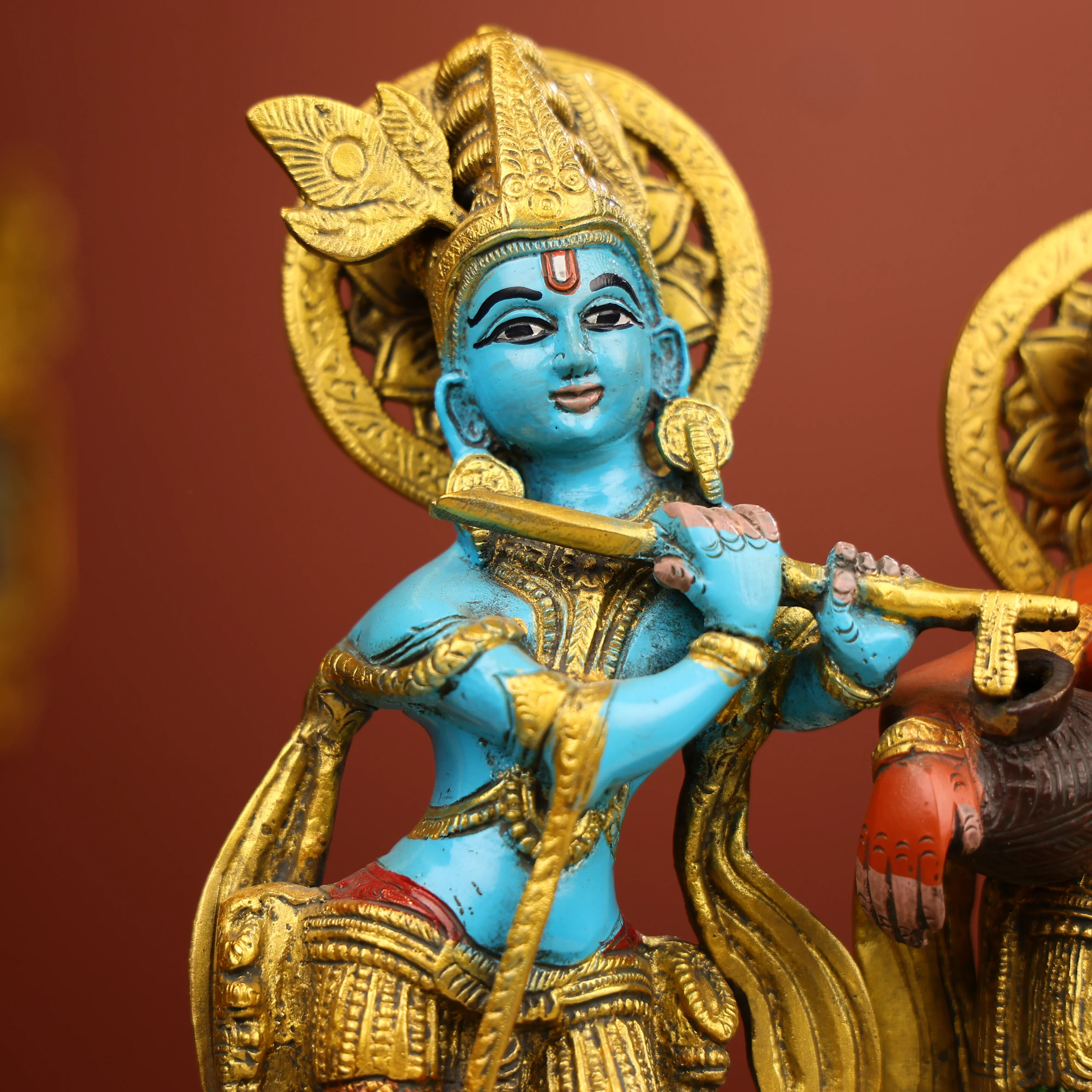 12" Coloured Brass Lord Radha And Krishna Statue - Image 7
