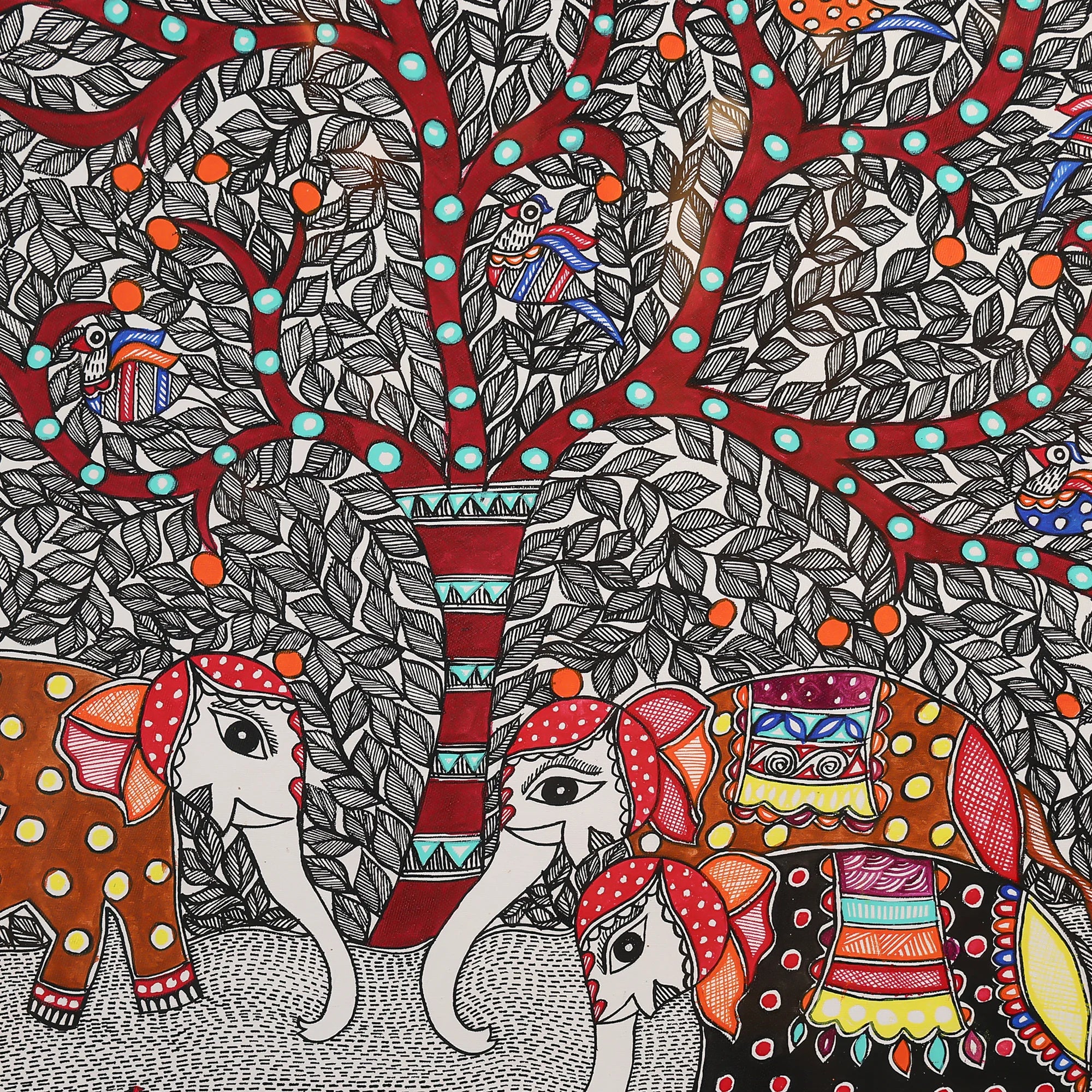 Colourful Painting Of Elephants, Birds, Trees, And Fish - Image 2