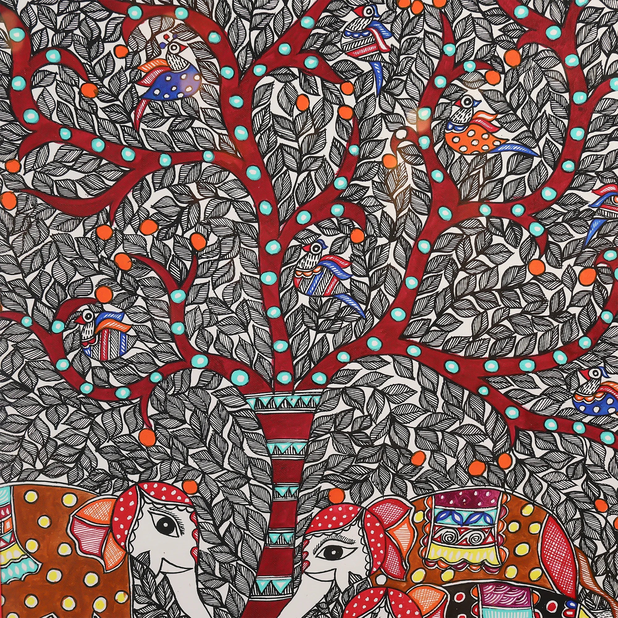 Colourful Painting Of Elephants, Birds, Trees, And Fish - Image 4