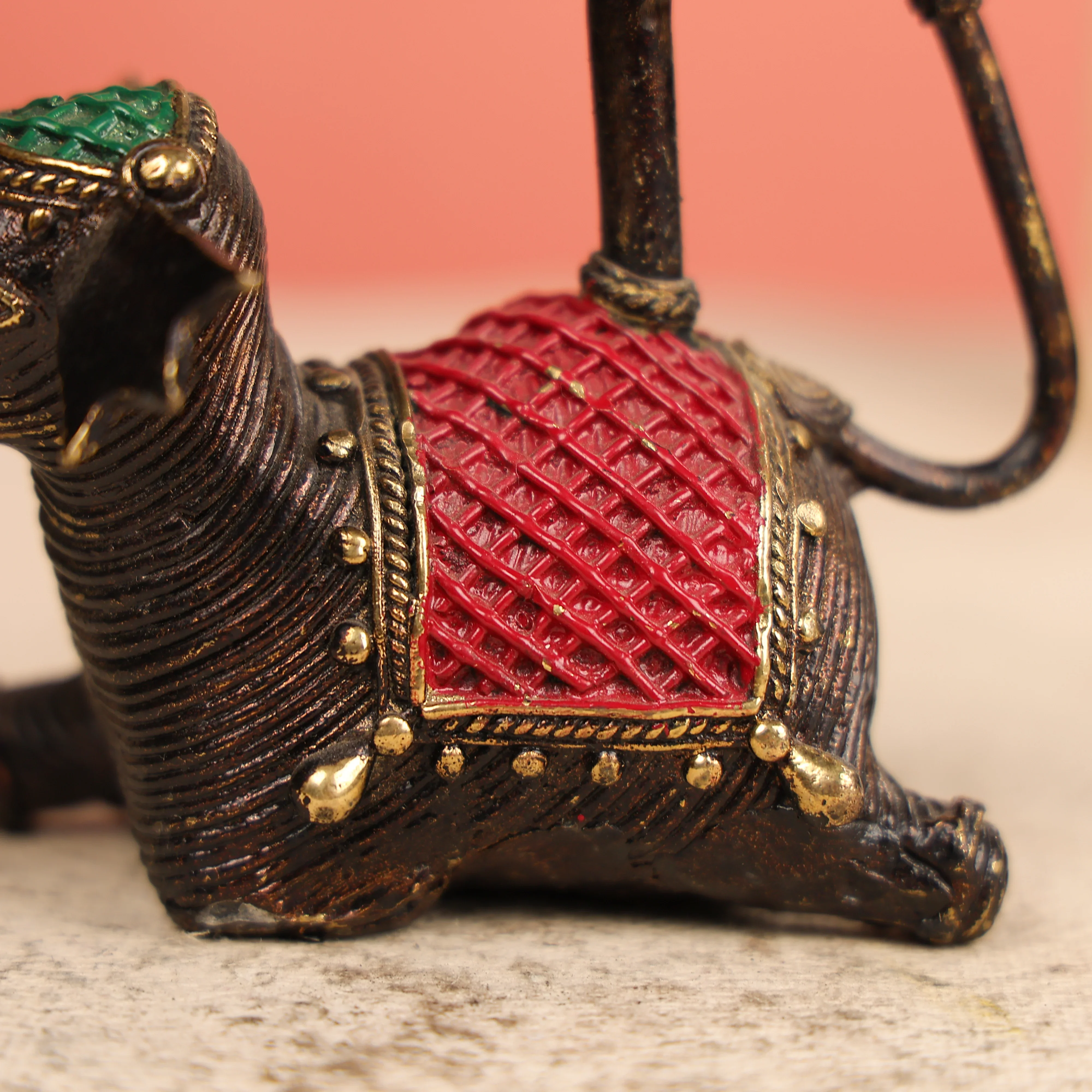 6" Dhokra Art Coloured Tribal Elephant Candle Holder - Image 4