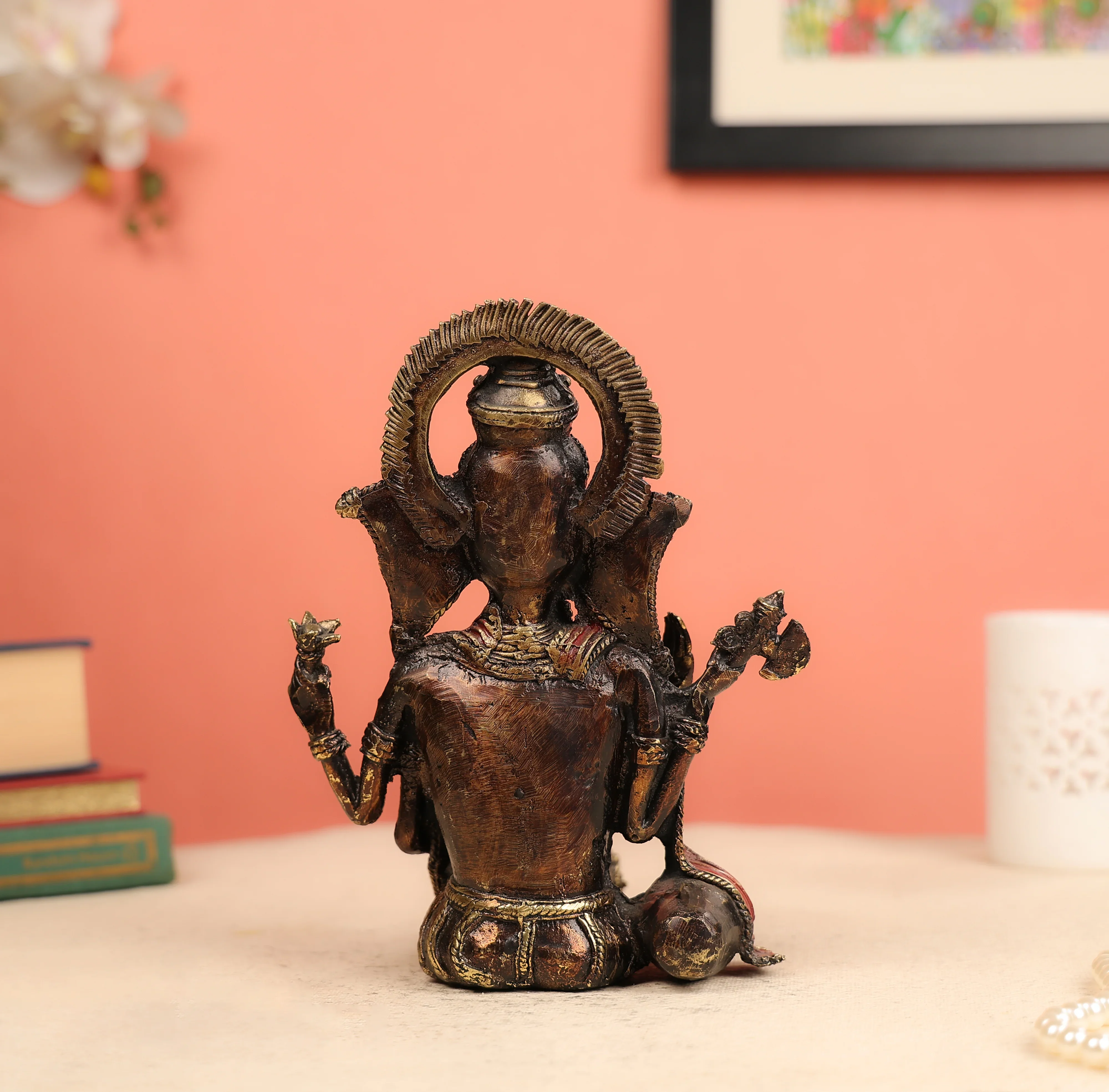 9" Dhokra Art Tribal Coloured Lord Ganesha Seated In A Resting Posture - Image 3