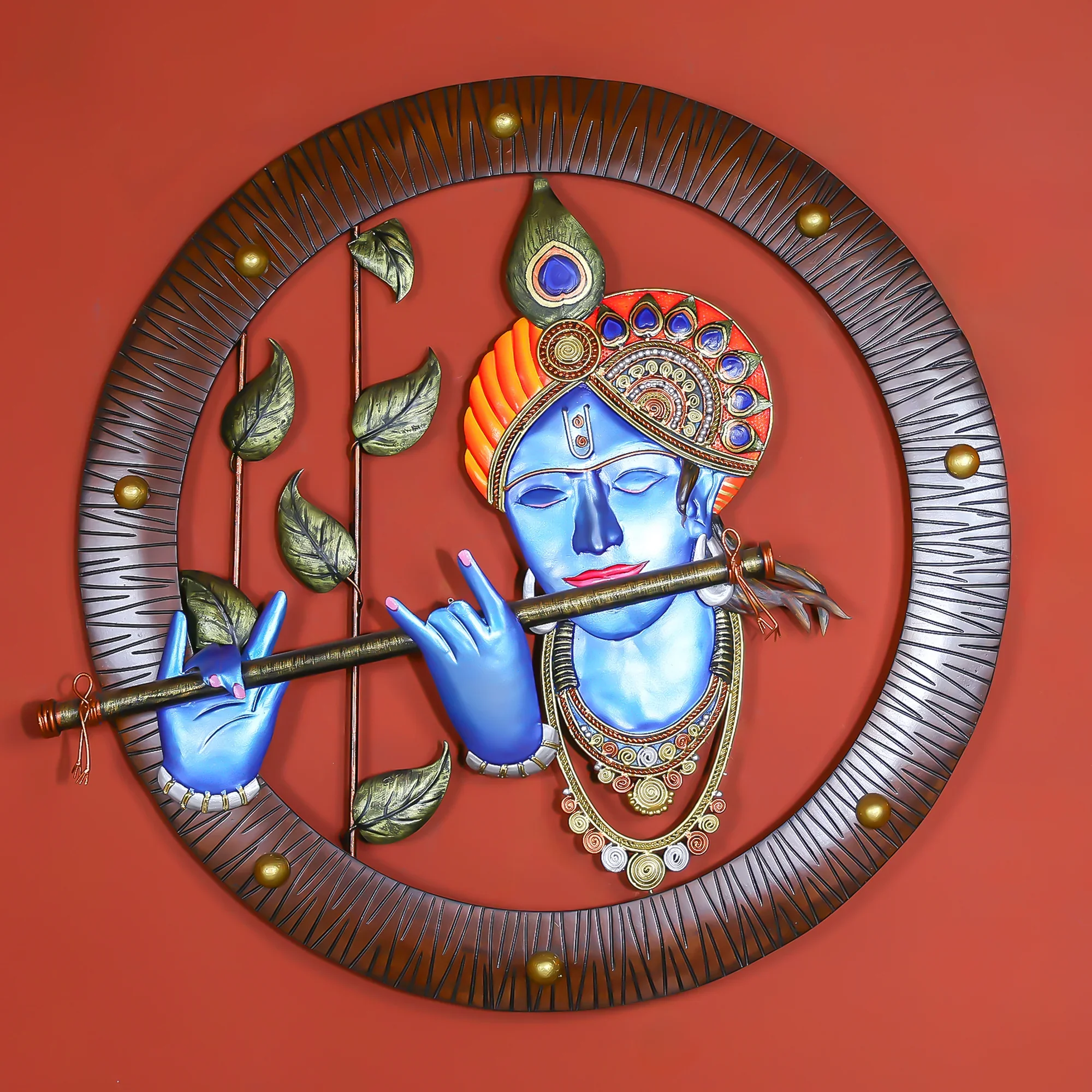 Bastar Hand-painted Iron Crafted Lord Krishna with Flute Wall Art