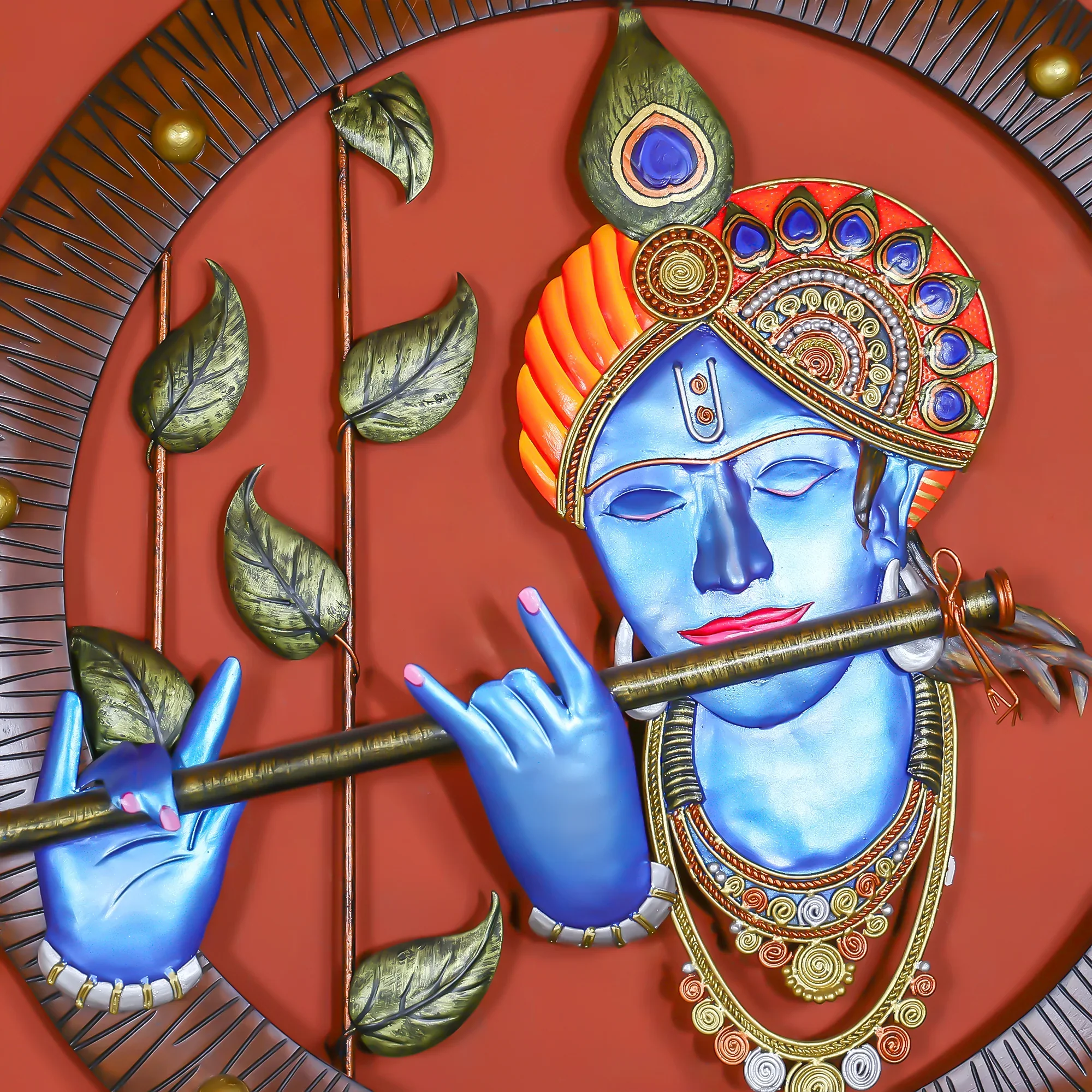 Bastar Hand-painted Iron Crafted Lord Krishna with Flute Wall Art - Image 2