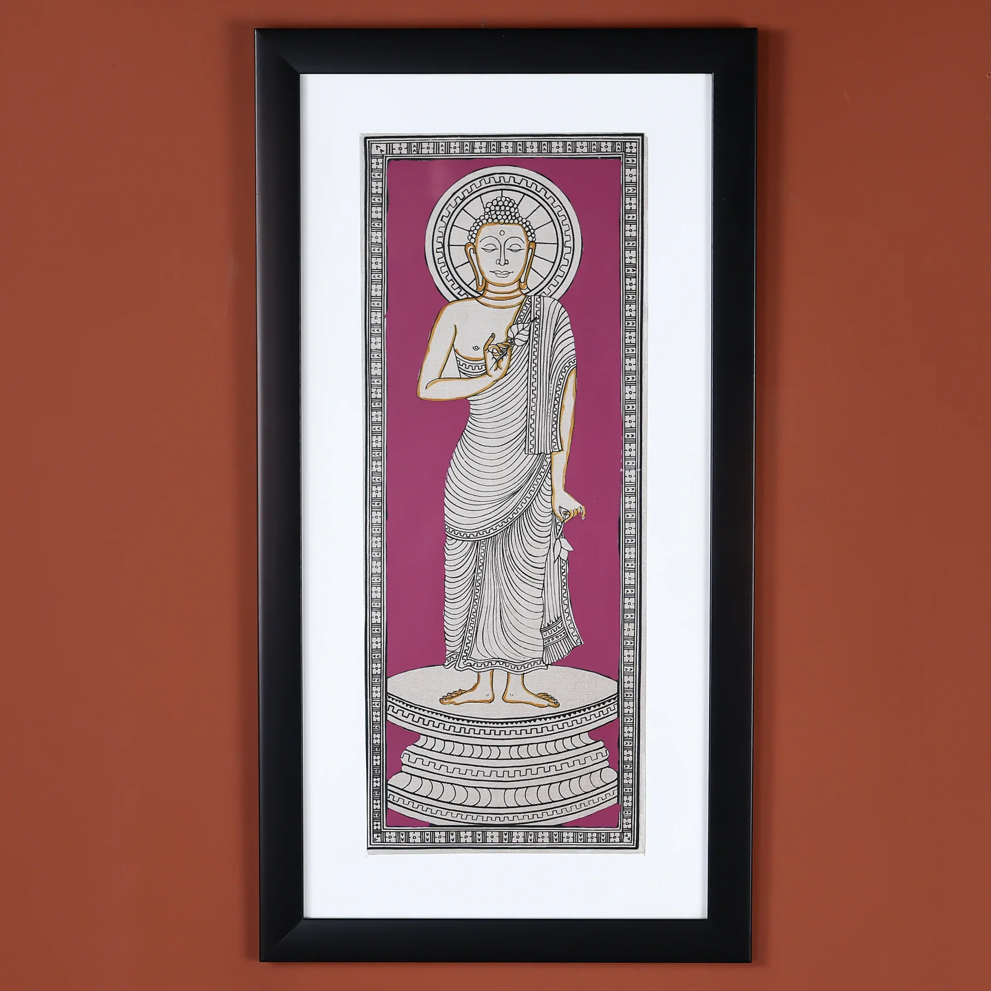 Elegant Buddha Hand-Painted Wall Art on Vibrant Background - Image 5