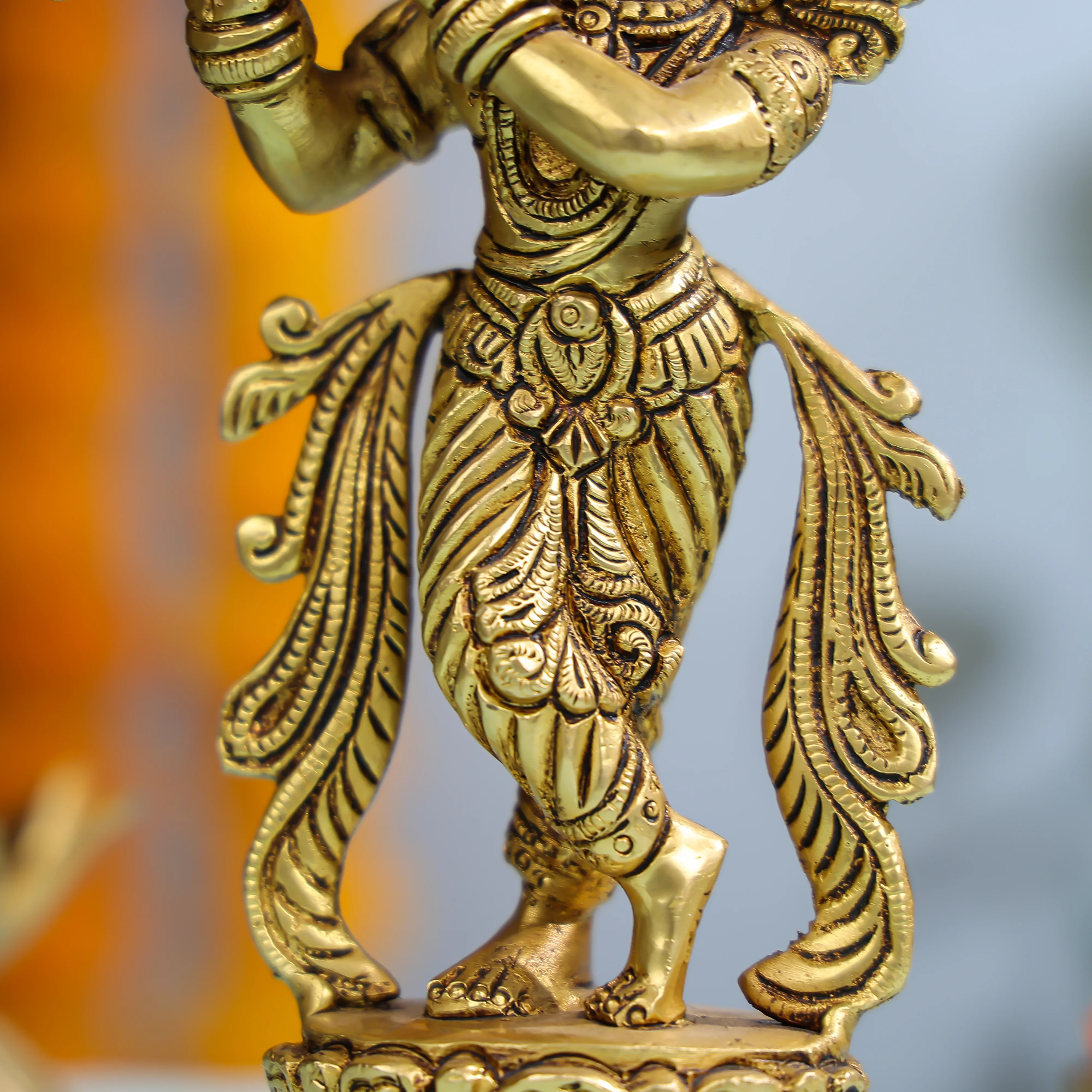 Exquisite Brass Krishna Statue With Flute For Home And Temple Decor - Image 4