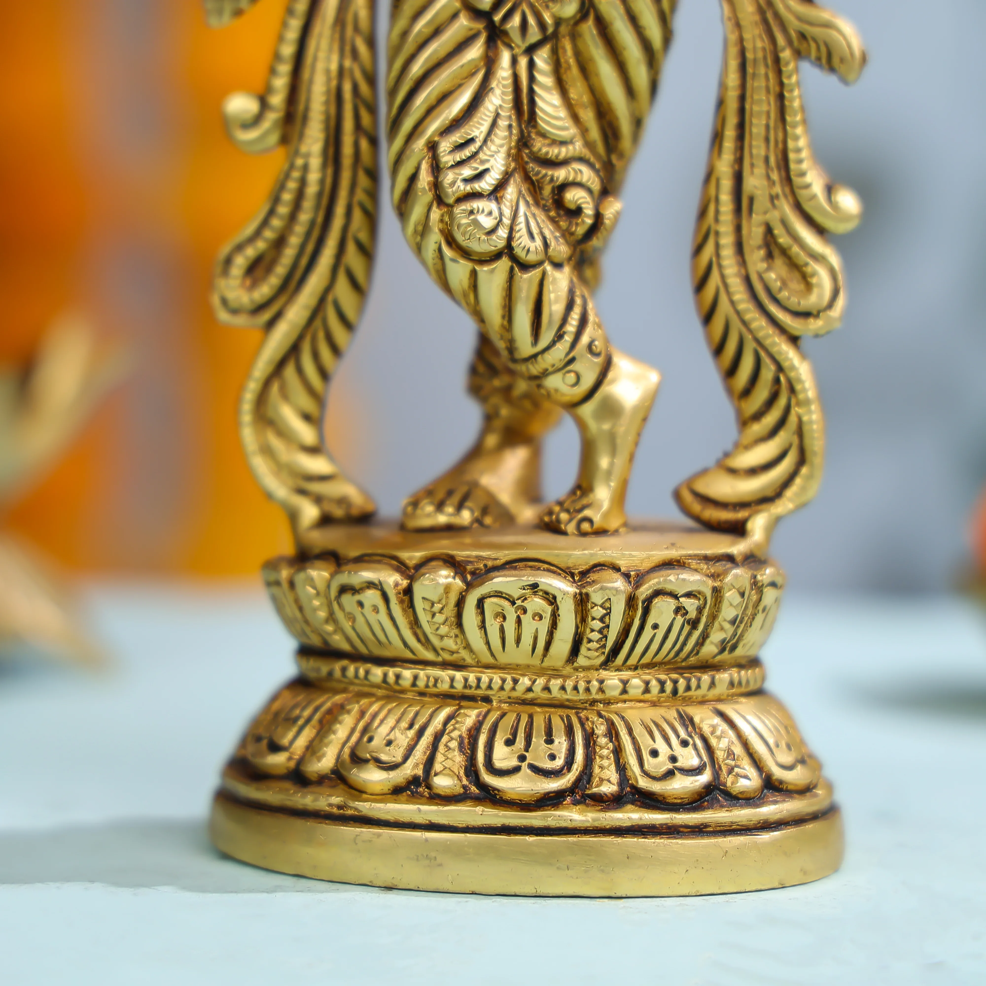 Exquisite Brass Krishna Statue With Flute For Home And Temple Decor - Image 5