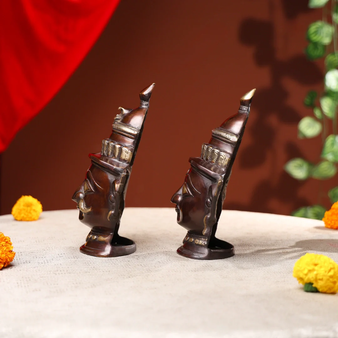 Goddess Gauri And Lord Shiva Antique Brown Mask - Image 4