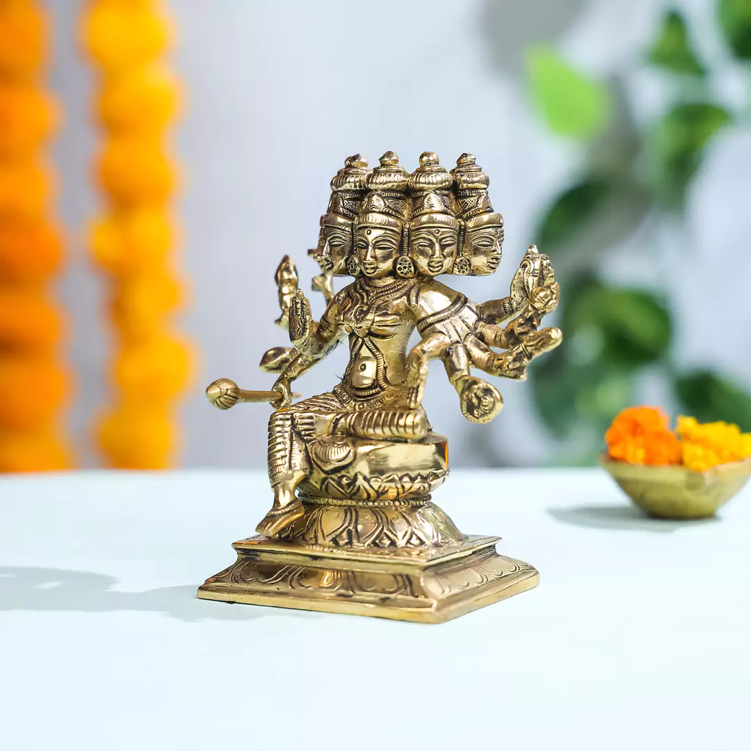 6" Brass Goddess Gayatri Idol Antique Finish - Image 2