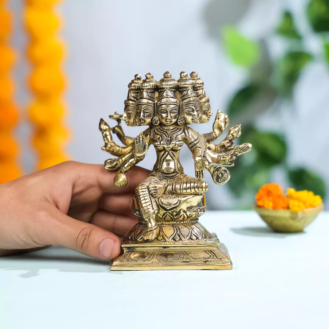 6" Brass Goddess Gayatri Idol Antique Finish - Image 4