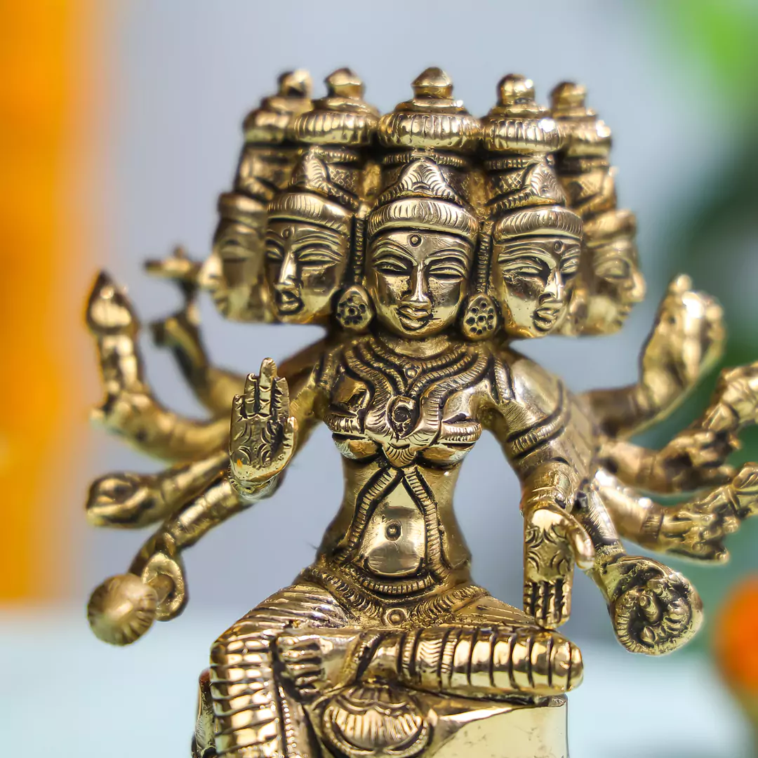 6" Brass Goddess Gayatri Idol Antique Finish - Image 5