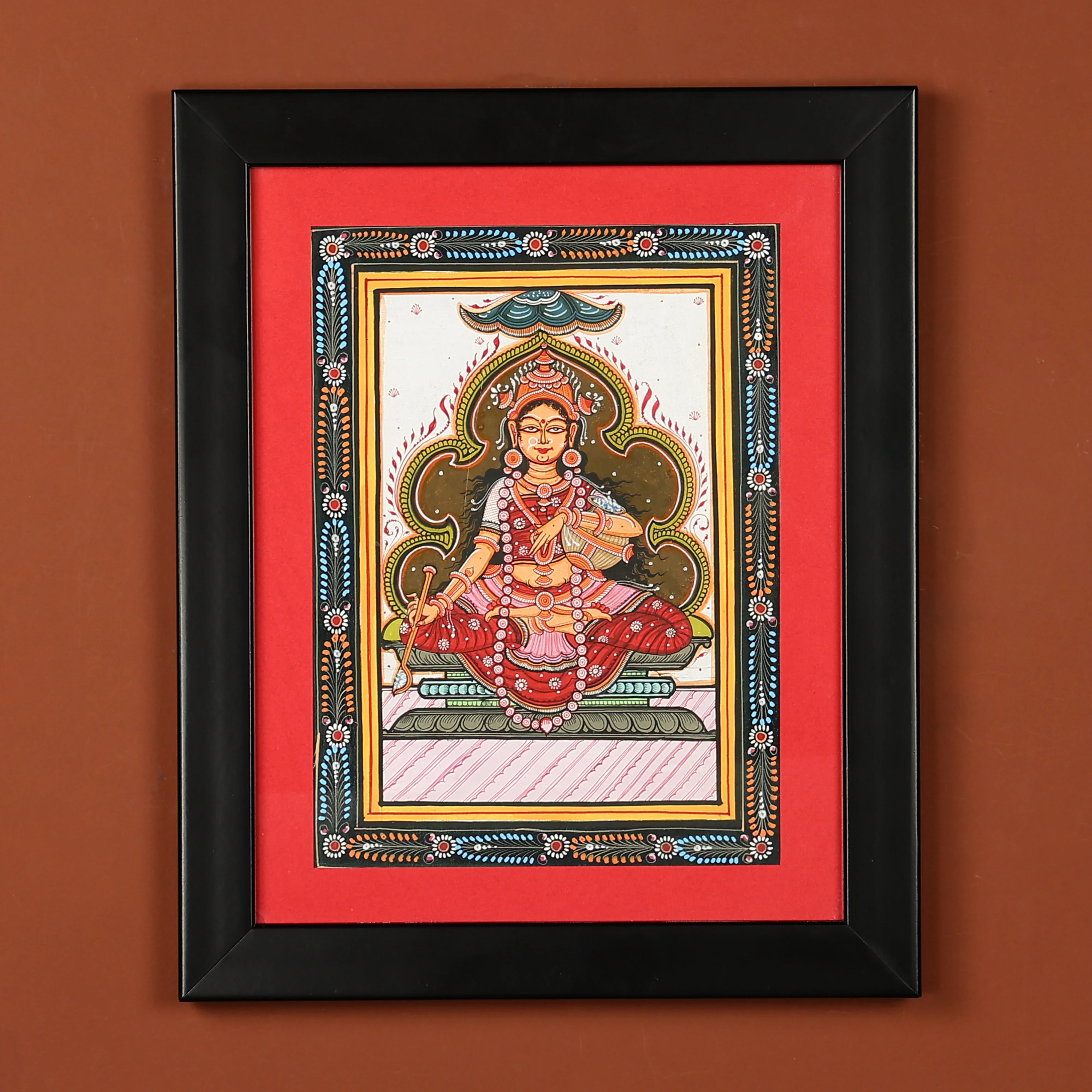 Pattachitra Hand-painted Goddess Annapurna Framed Wall Art - Image 2